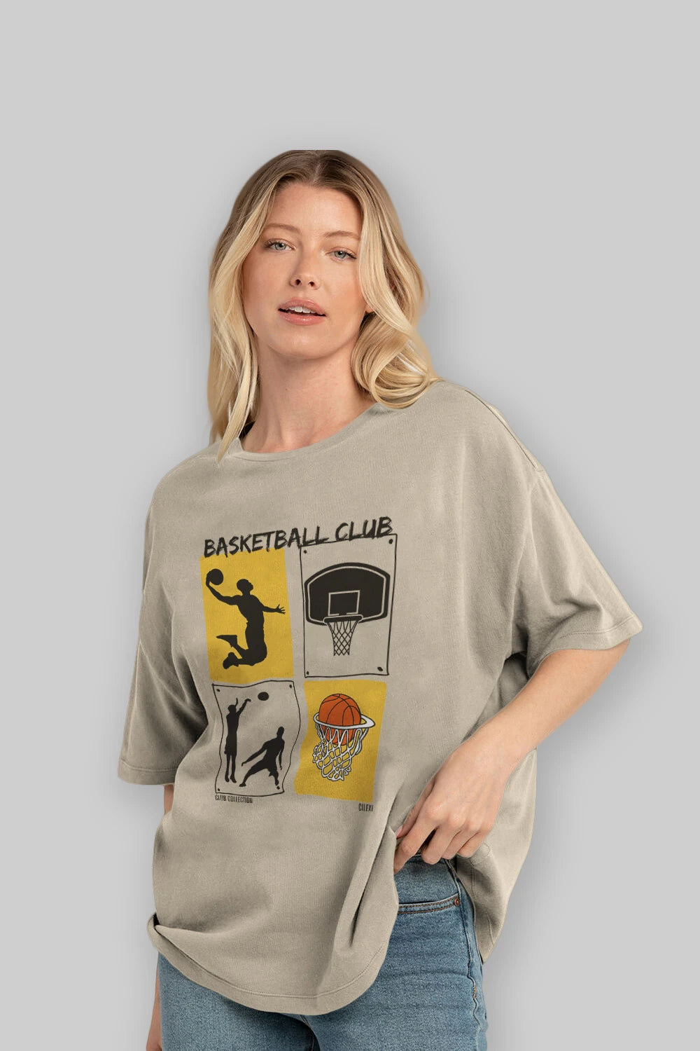 Basketball Club ön Baskılı Oversize t-shirt Erkek Kadın %100 Pamuk Bisiklet Yaka tişort