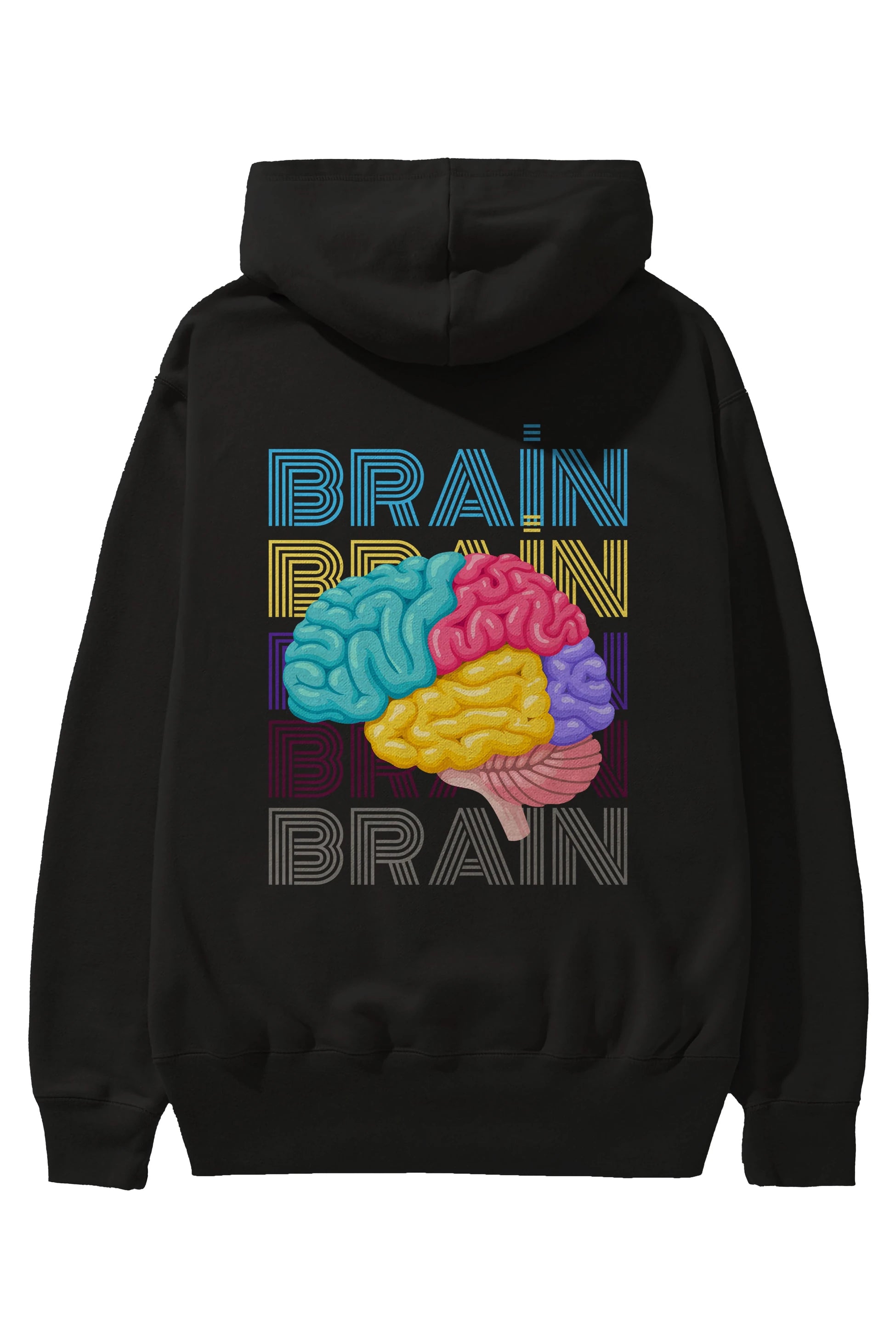 Brain Yazılı Arka Baskılı Oversize Hoodie Kapüşonlu Sweatshirt Erkek Kadın Unisex