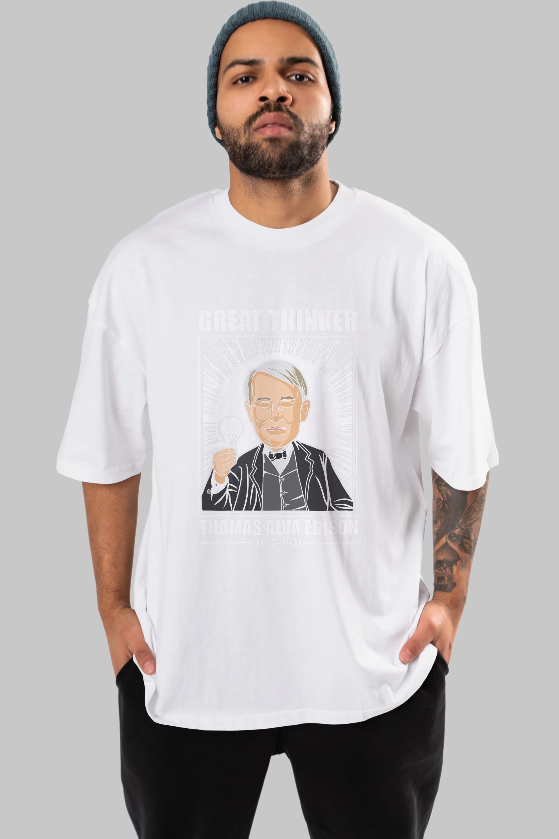 Thomas Alfa Edison Ön Baskılı Oversize t-shirt Erkek Kadın Unisex %100 Pamuk tişort