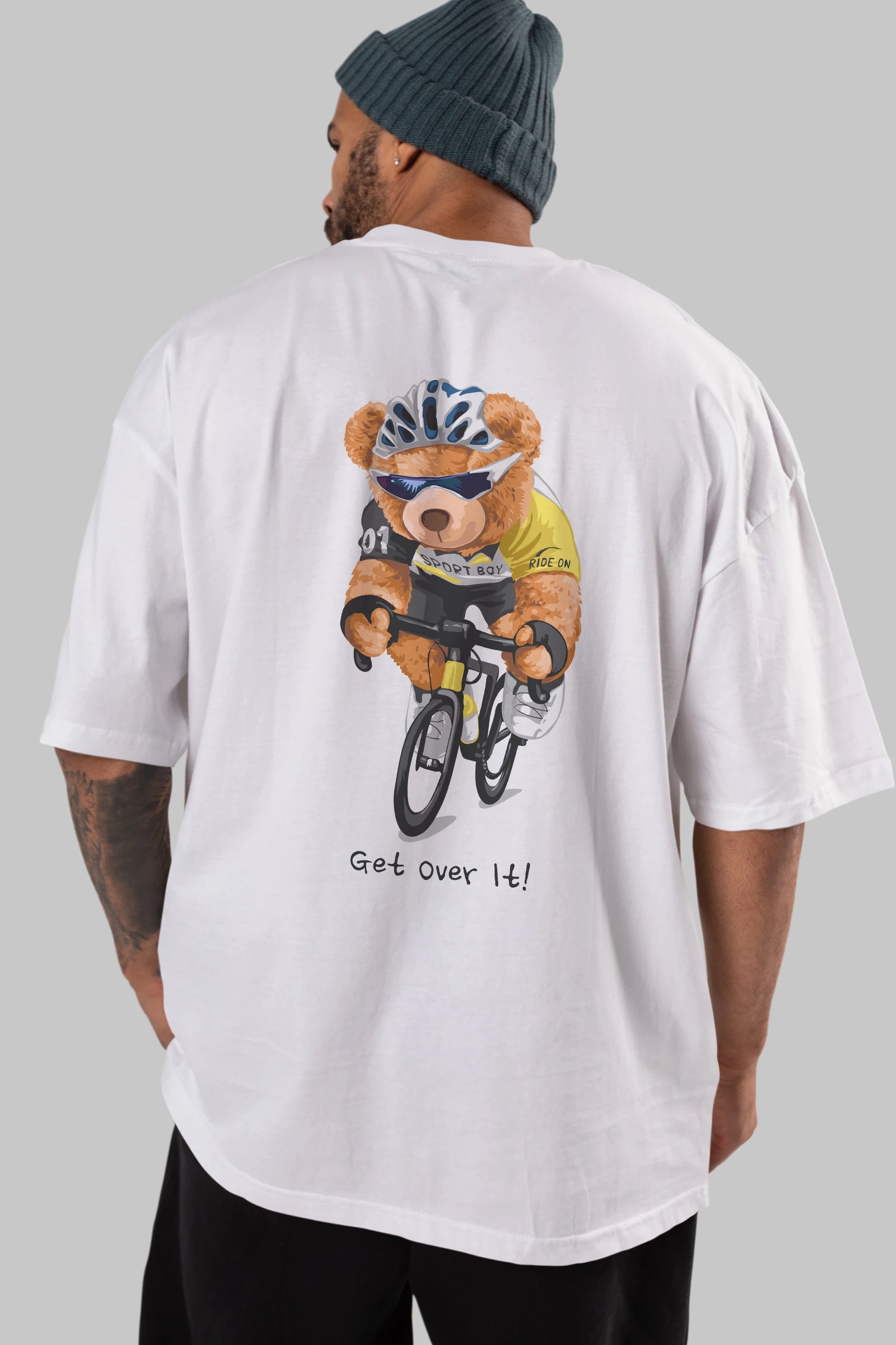 Teddy Bear Sport Boy Arka Baskılı Oversize t-shirt Erkek Kadın Unisex %100 Pamuk