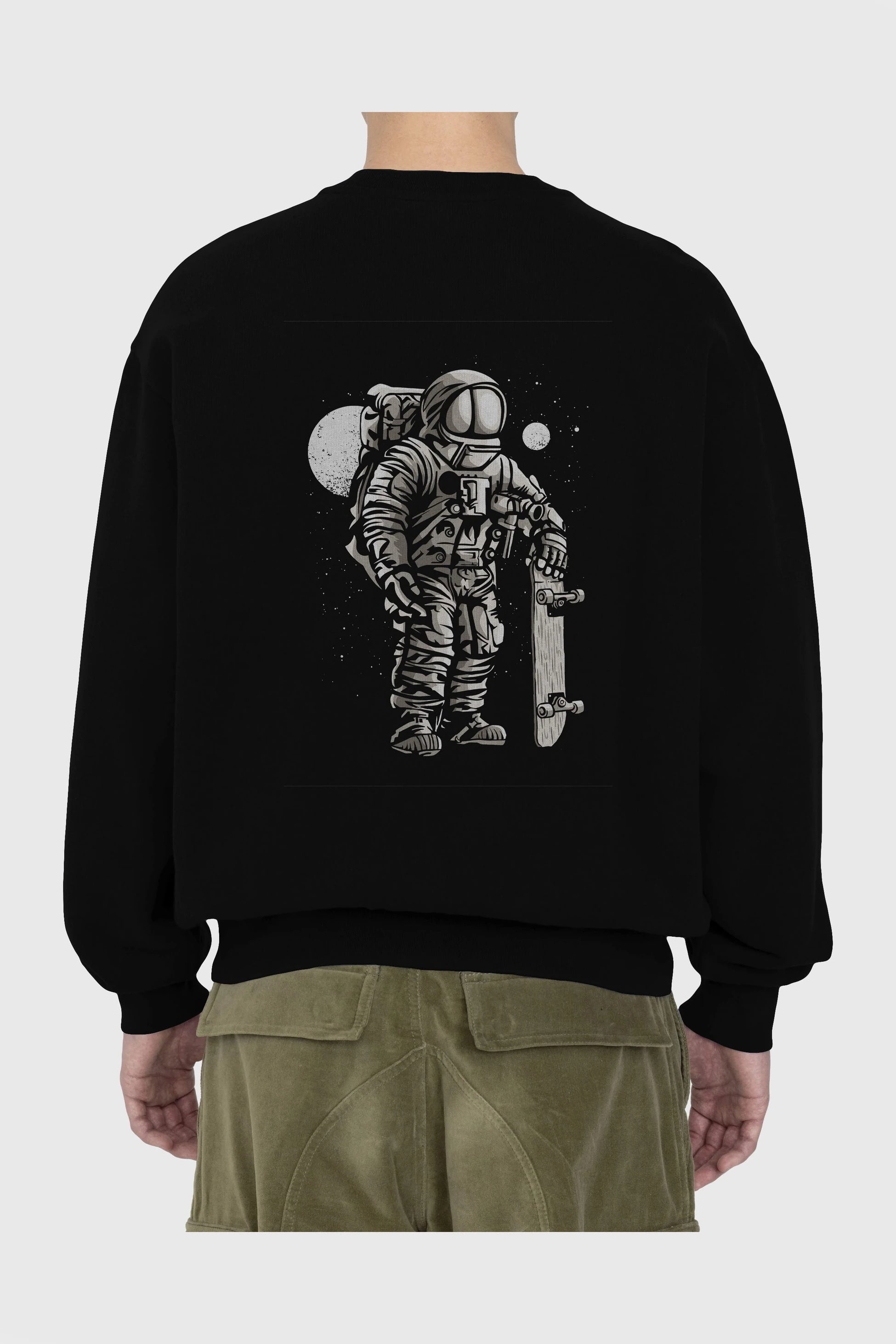 Astronaut Skater Arka Baskılı Oversize Sweatshirt Erkek Kadın Unisex