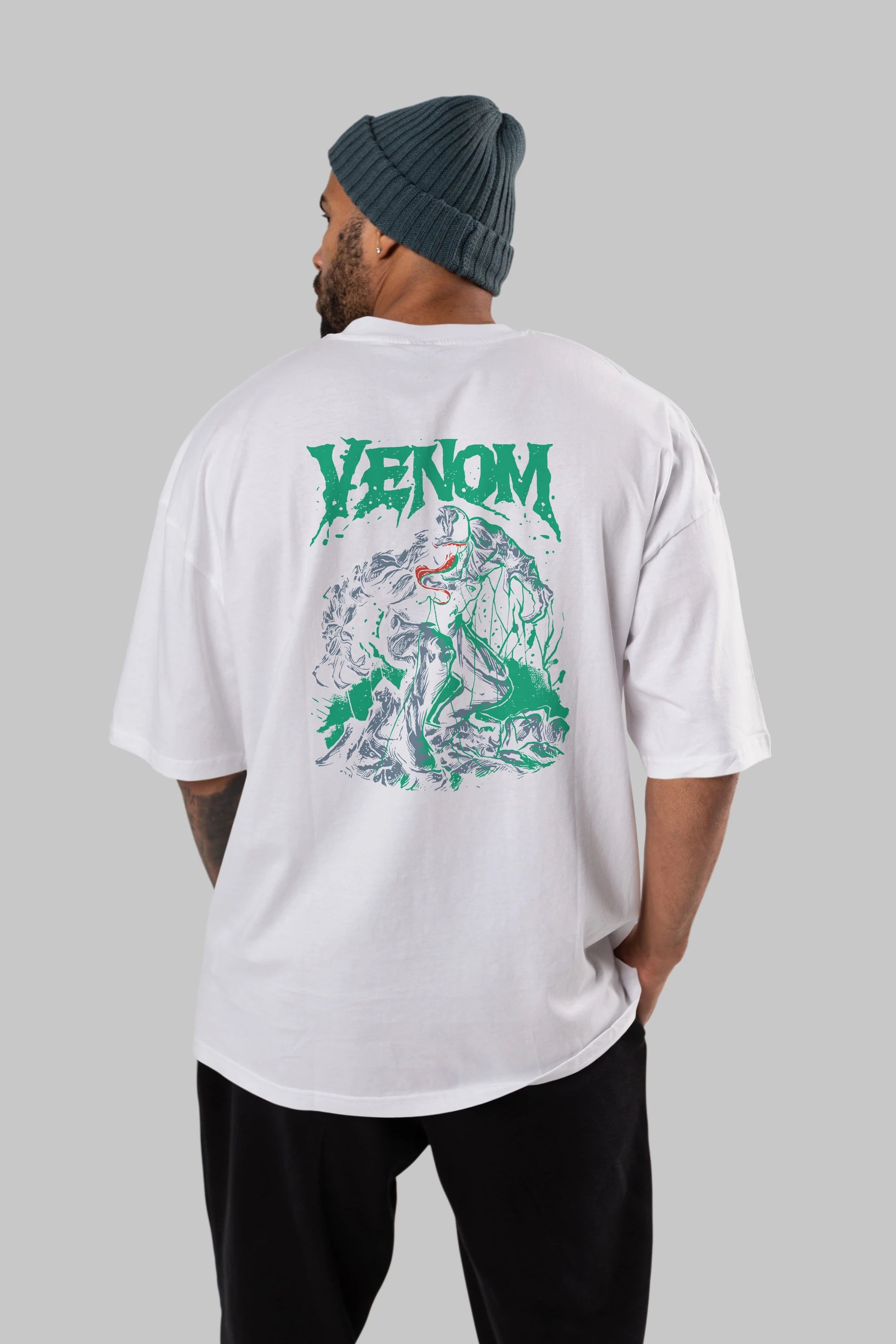 Venom (3) Arka Baskılı Oversize t-shirt Erkek Kadın Unisex %100 Pamuk Bisiklet Yaka tişort