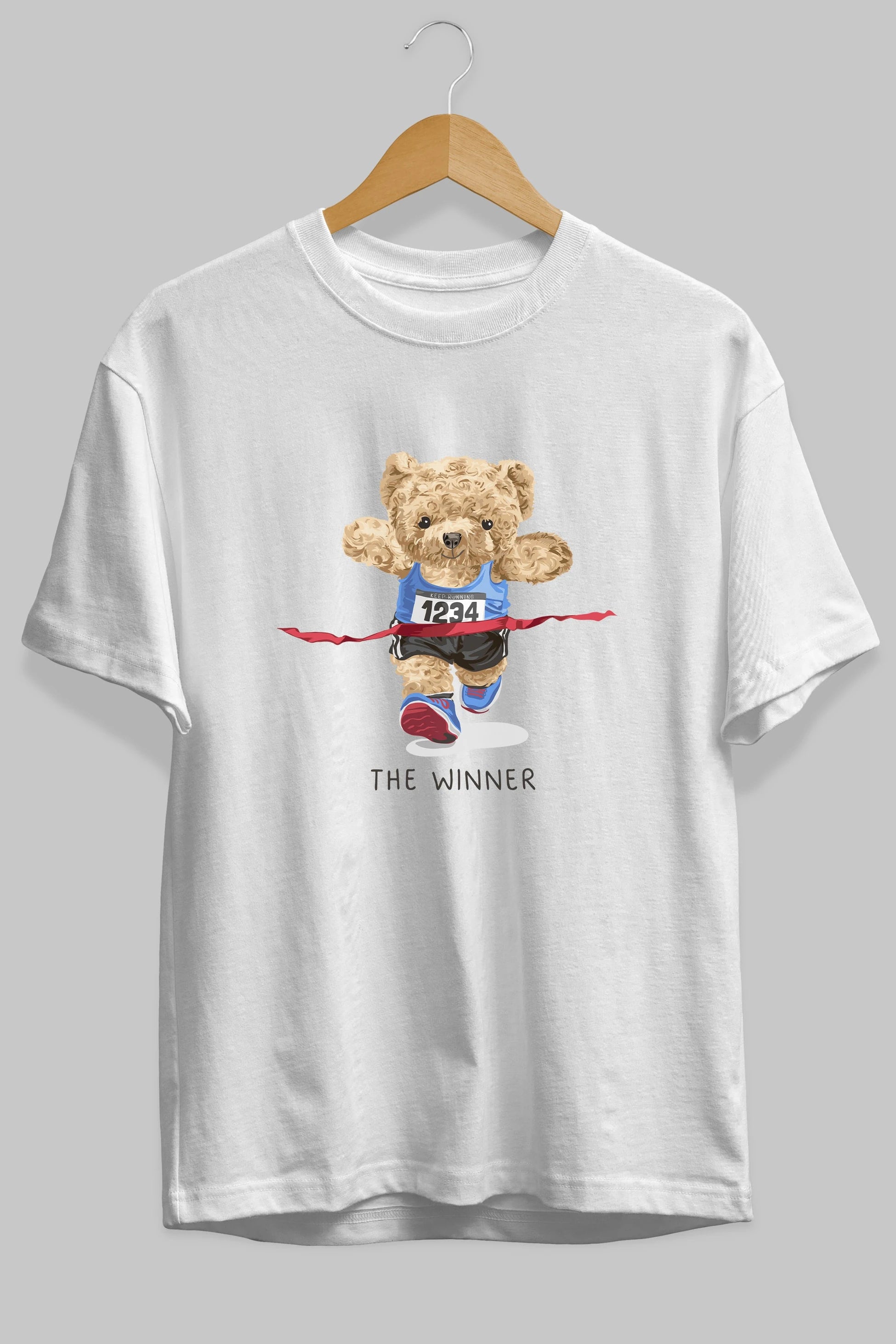 Teddy Bear The Winner Ön Baskılı Oversize t-shirt Erkek Kadın Unisex %100 Pamuk