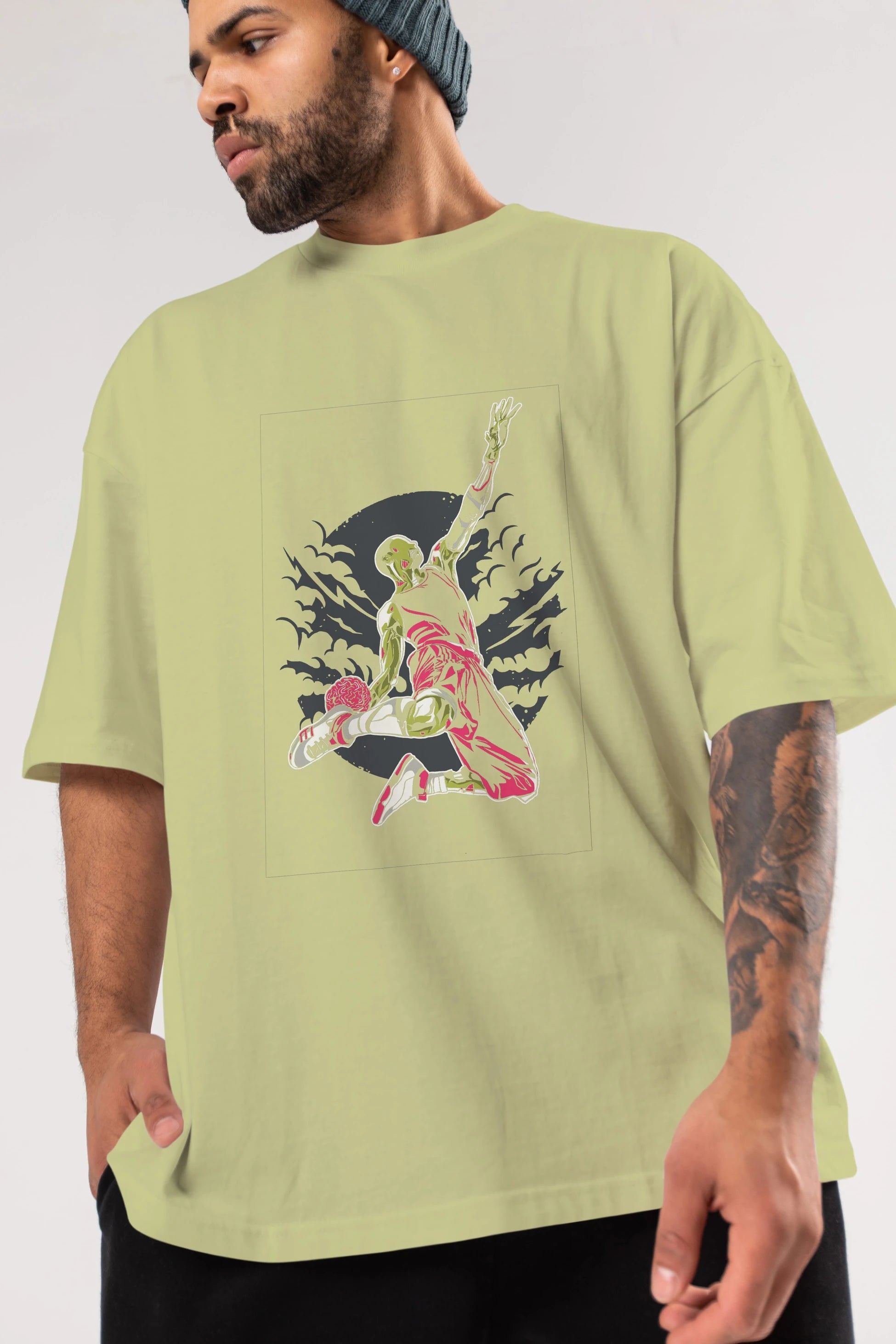Zombie Slam Dunk Ön Baskılı Oversize t-shirt Erkek Kadın Unisex %100 Pamuk tişort
