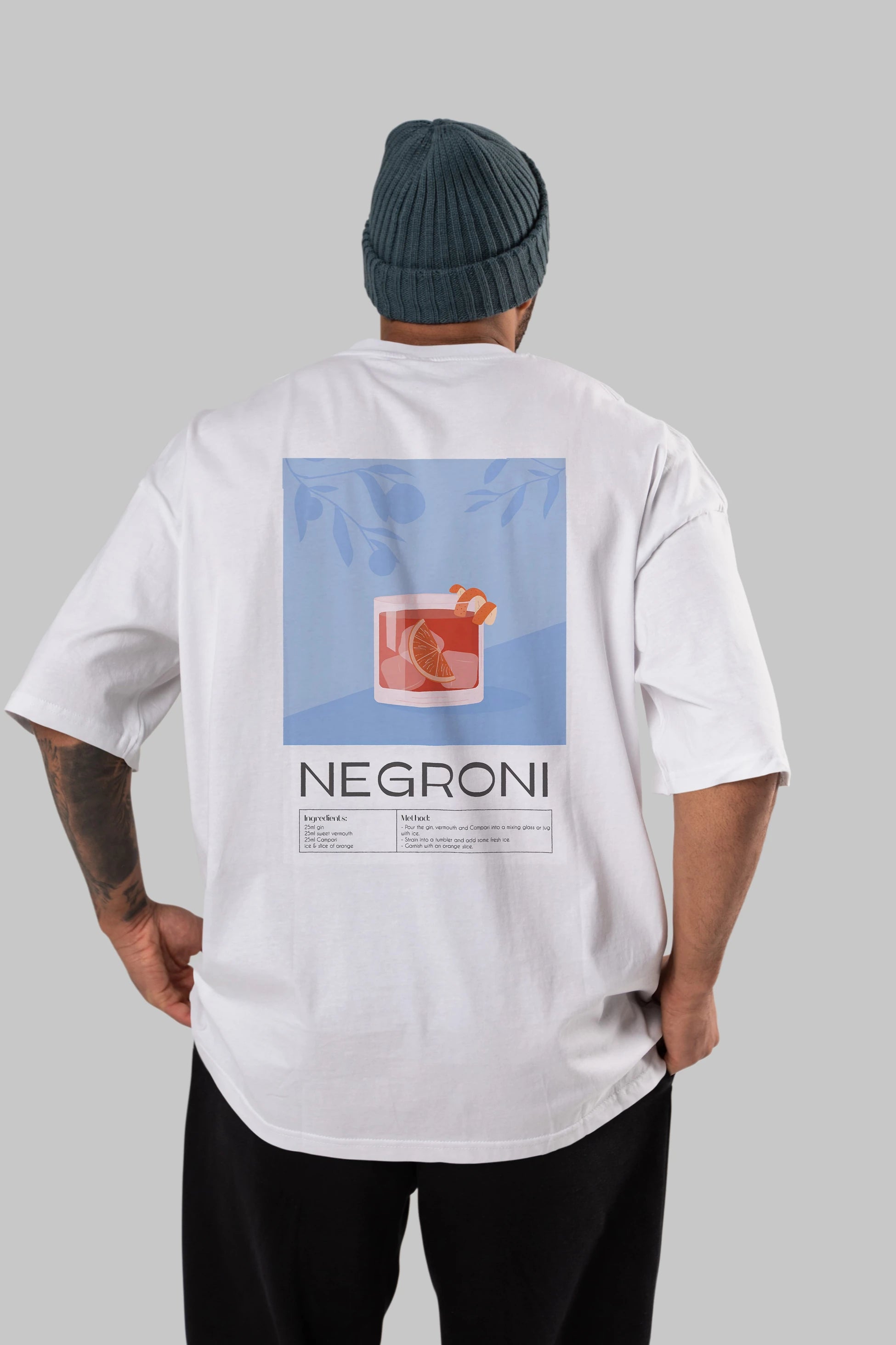 Negroni Arka Baskılı Oversize t-shirt Erkek Kadın Unisex %100 Pamuk Bisiklet Yaka tişort