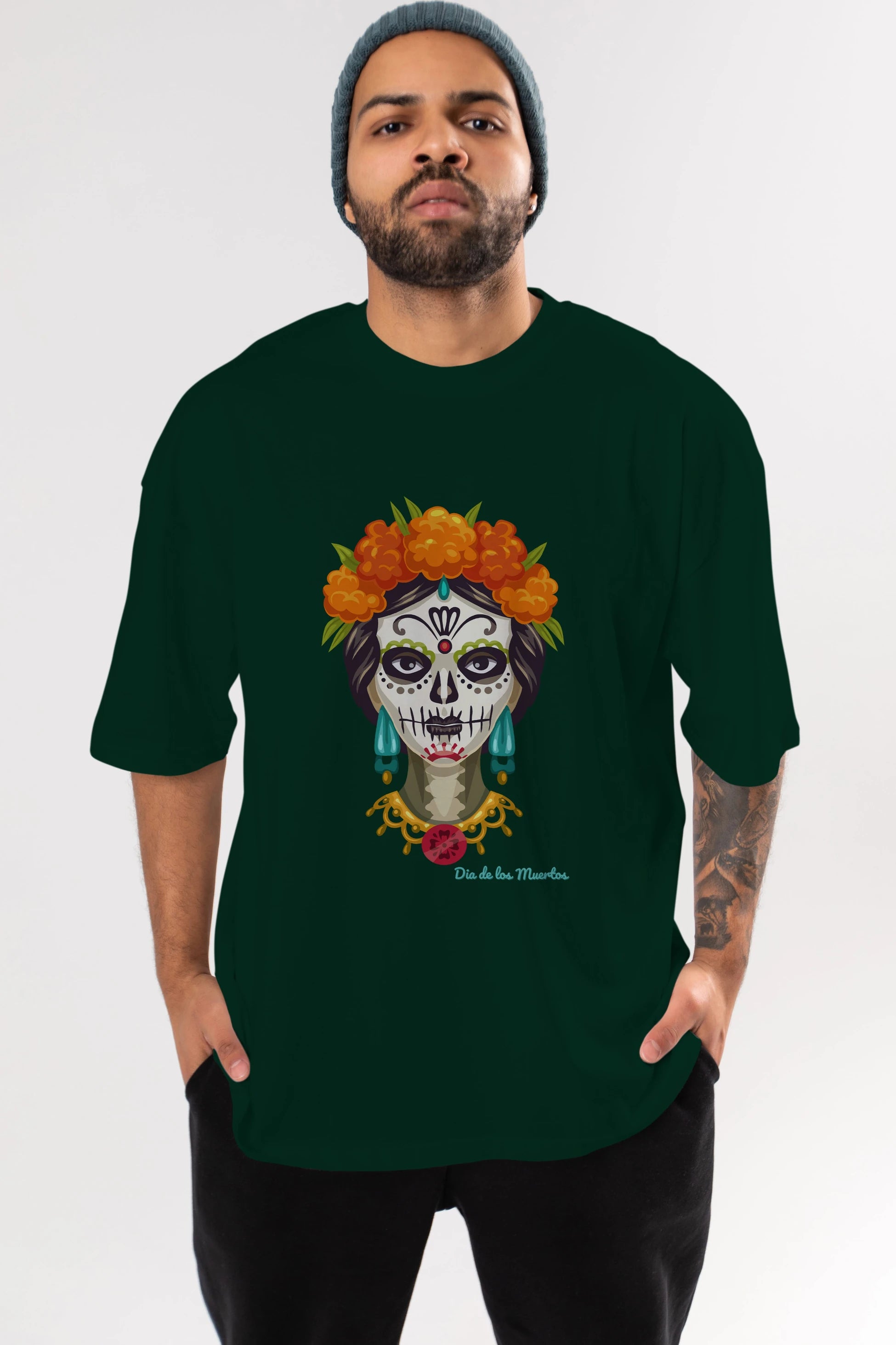 Dia de los Muertos 2 Ön Baskılı Oversize t-shirt Erkek Kadın Unisex