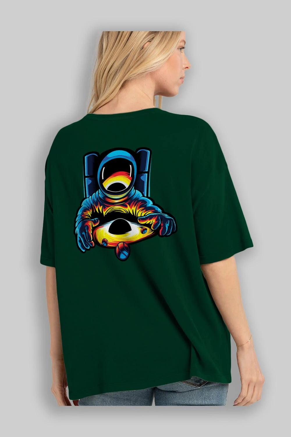 Astronaut & Black Hole Arka Baskılı Oversize t-shirt Erkek Kadın Unisex
