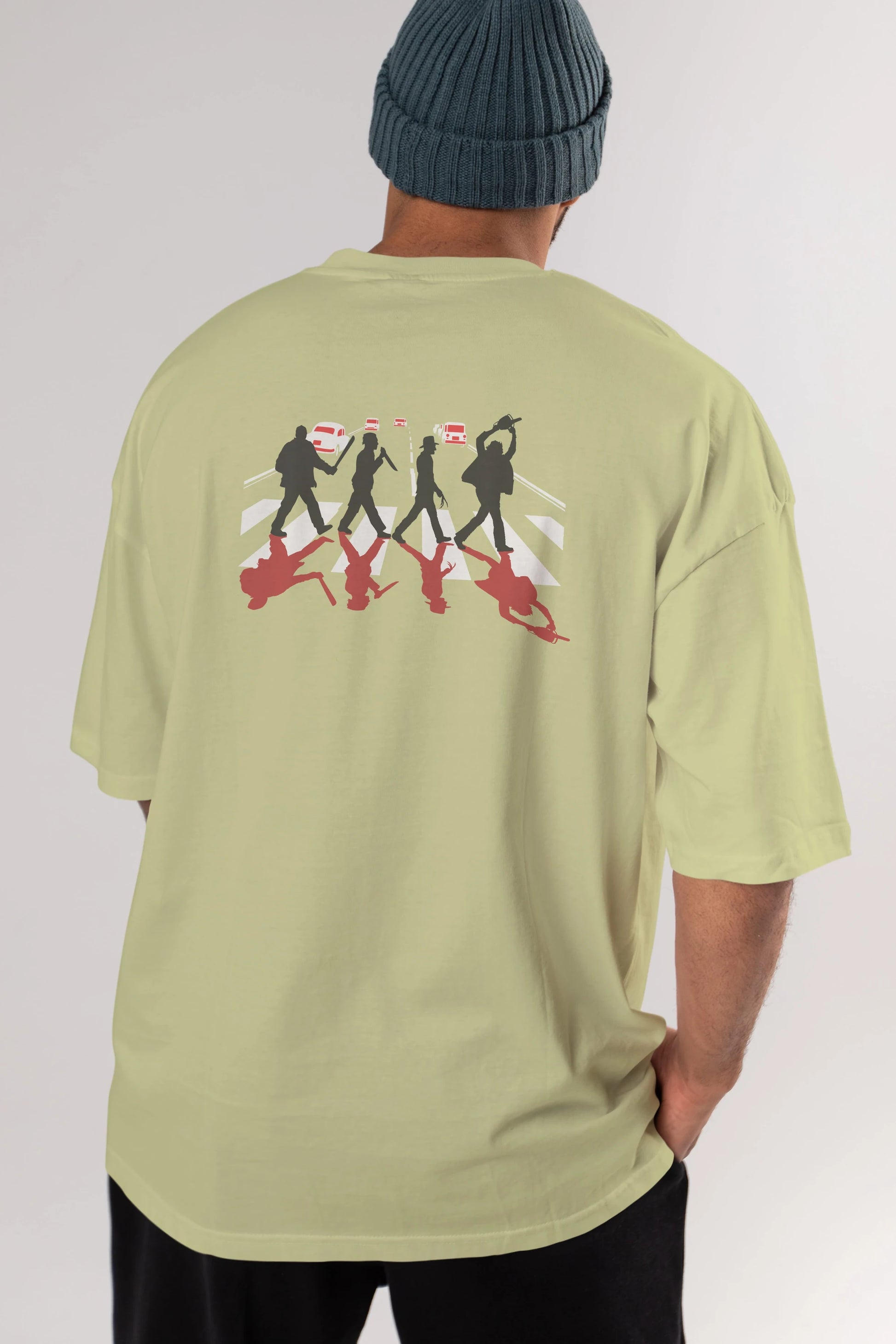 Abbey Road Killer Red Arka Baskılı Oversize t-shirt %100 pamuk Erkek Kadın Unisex