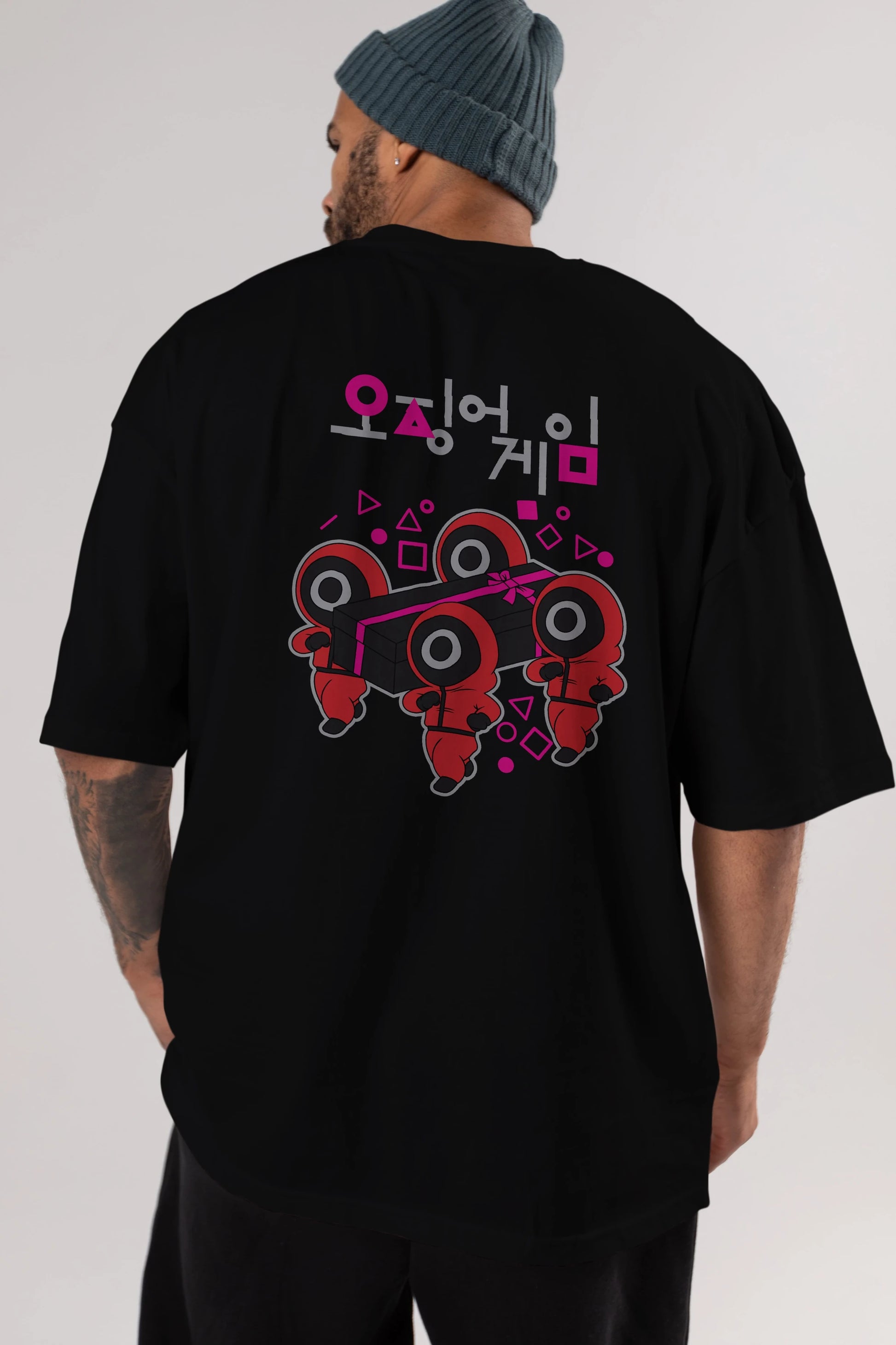 Squid Game (6) Arka Baskılı Oversize t-shirt Erkek Kadın Unisex %100 Pamuk Bisiklet Yaka tişort