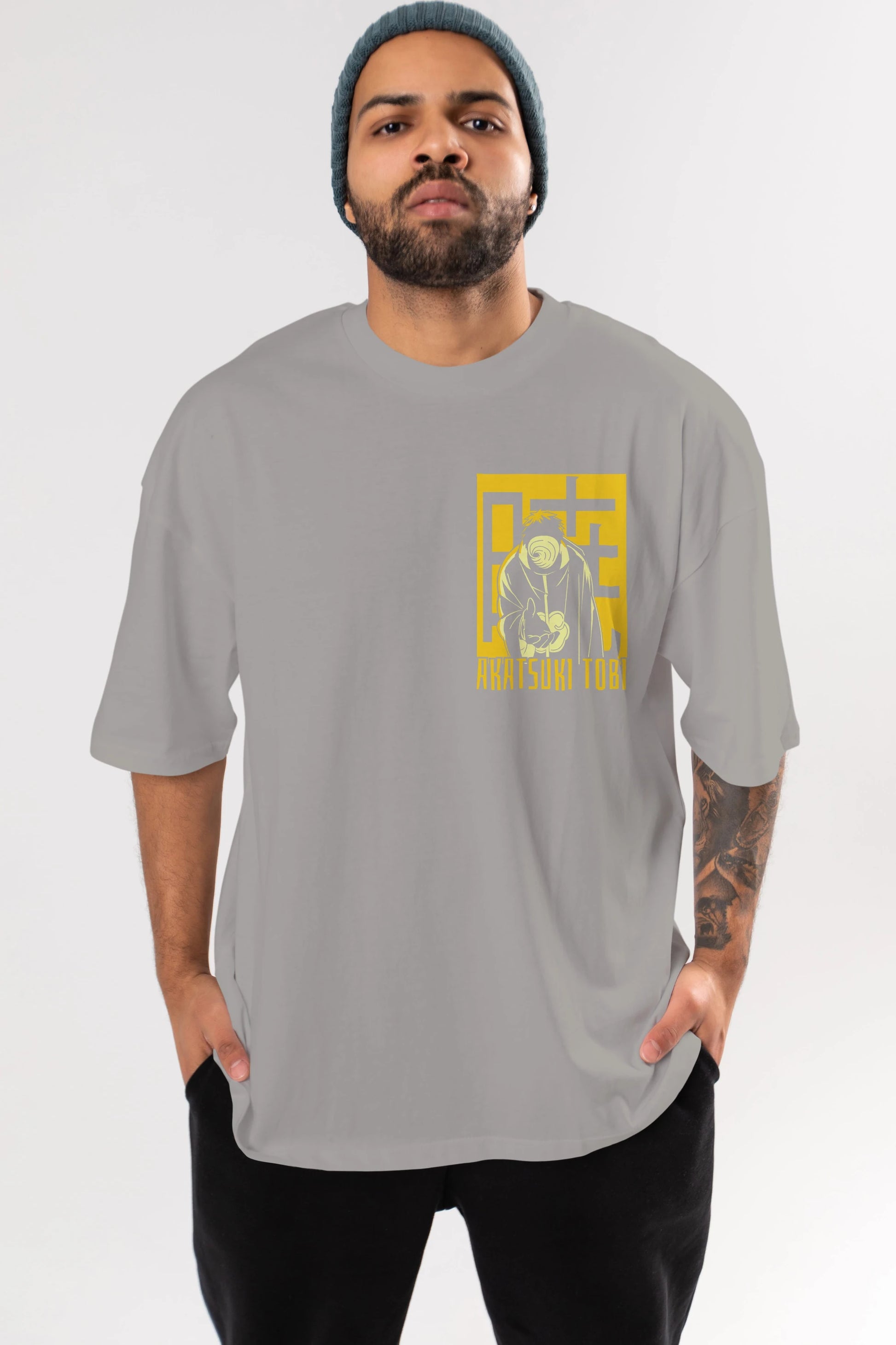 AKATSUKI OBITO NARUTO Ön Sol Baskılı Oversize t-shirt Erkek Kadın Unisex %100 Pamuk Bisiklet Yaka tişort
