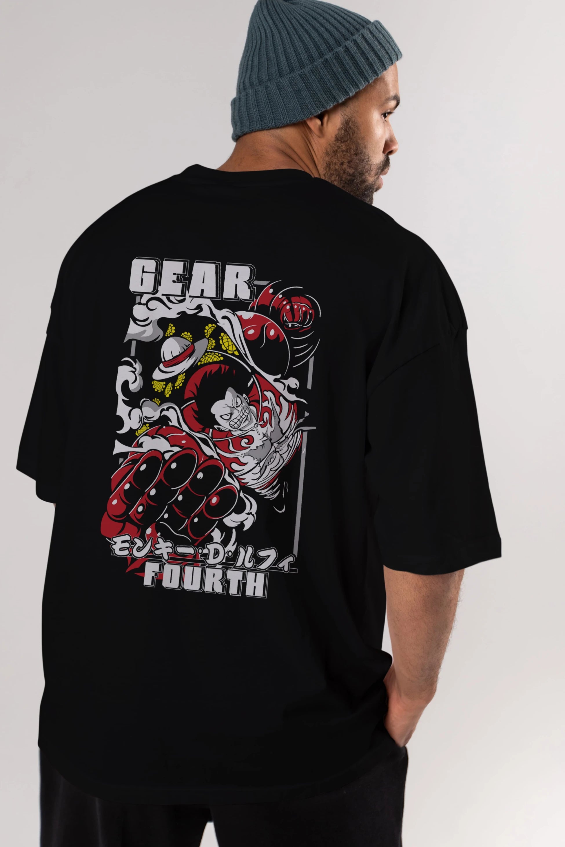 LUFFY gear fourth Anime Arka Baskılı Oversize t-shirt Erkek Kadın Unisex