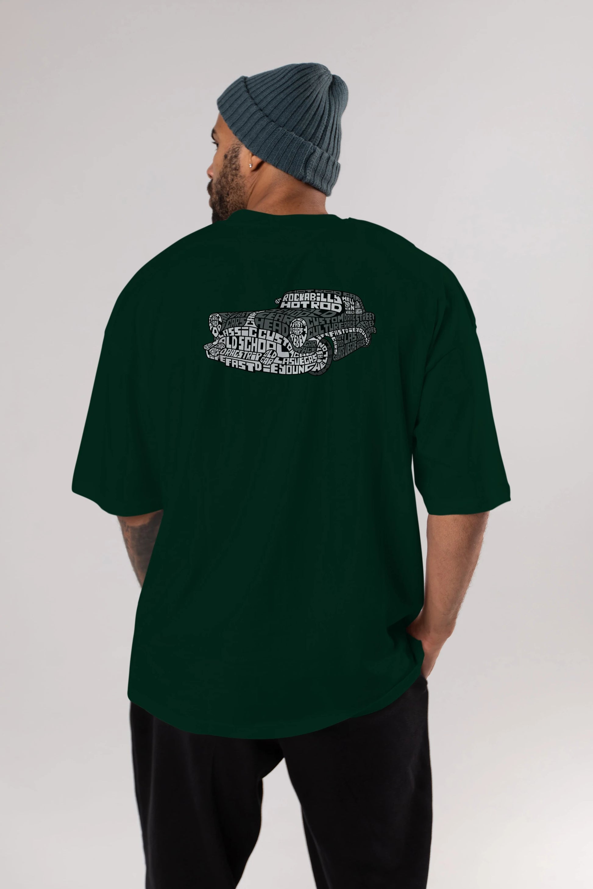 Hotrod Arka Baskılı Oversize t-shirt %100 pamuk Erkek Kadın Unisex