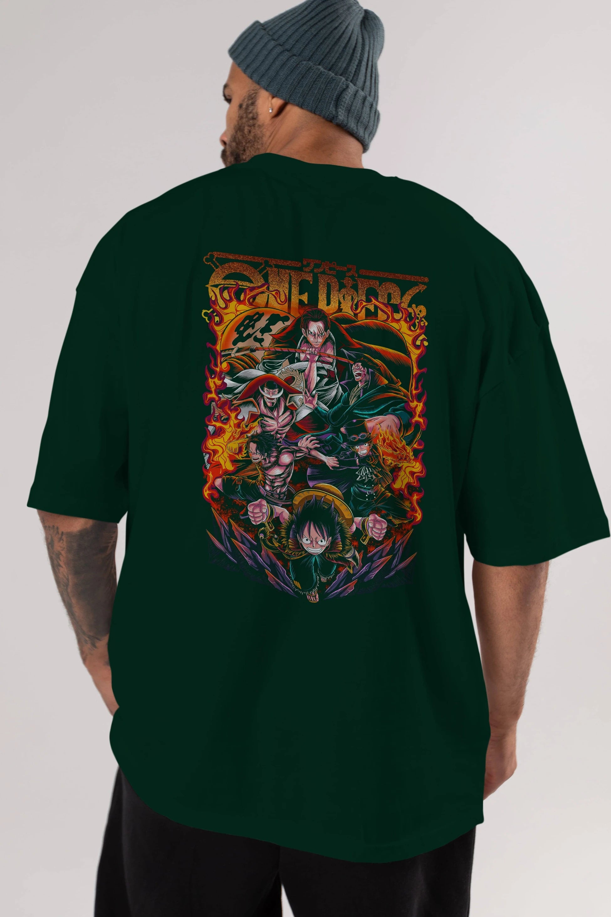 ONE PIECE (3) Anime Arka Baskılı Oversize t-shirt Erkek Kadın Unisex