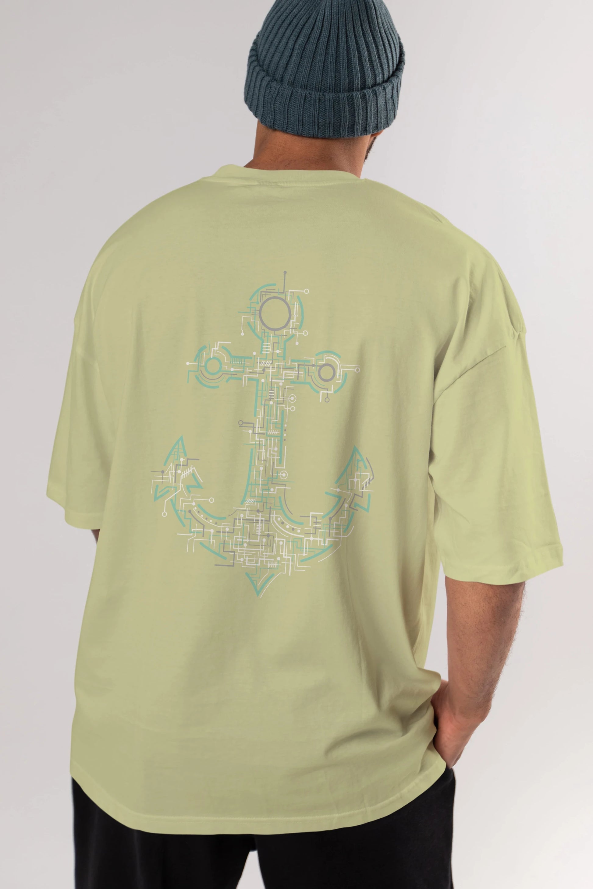 Electric Anchor Arka Baskılı Oversize t-shirt %100 pamuk Erkek Kadın Unisex