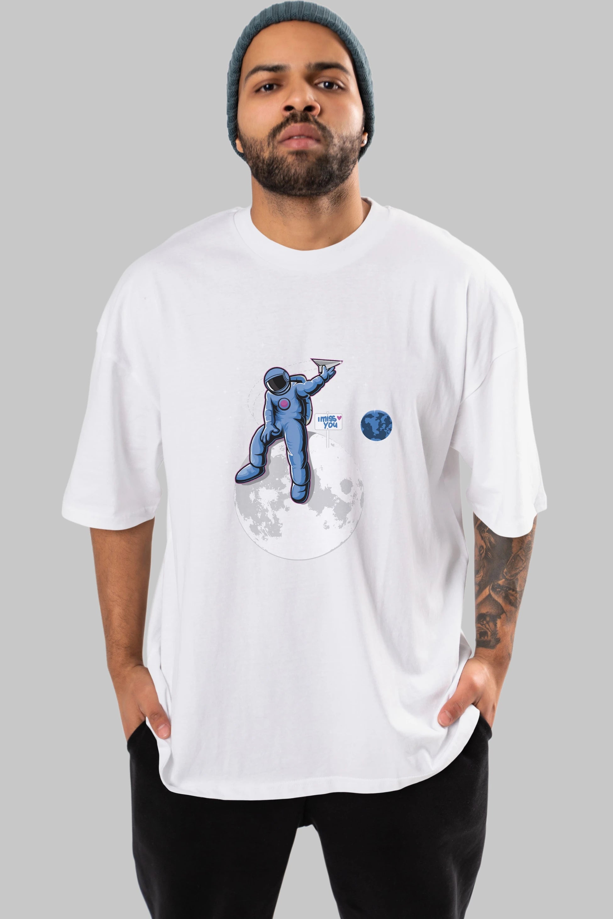 Astro Missing Earth Ön Baskılı Oversize t-shirt Erkek Kadın Unisex
