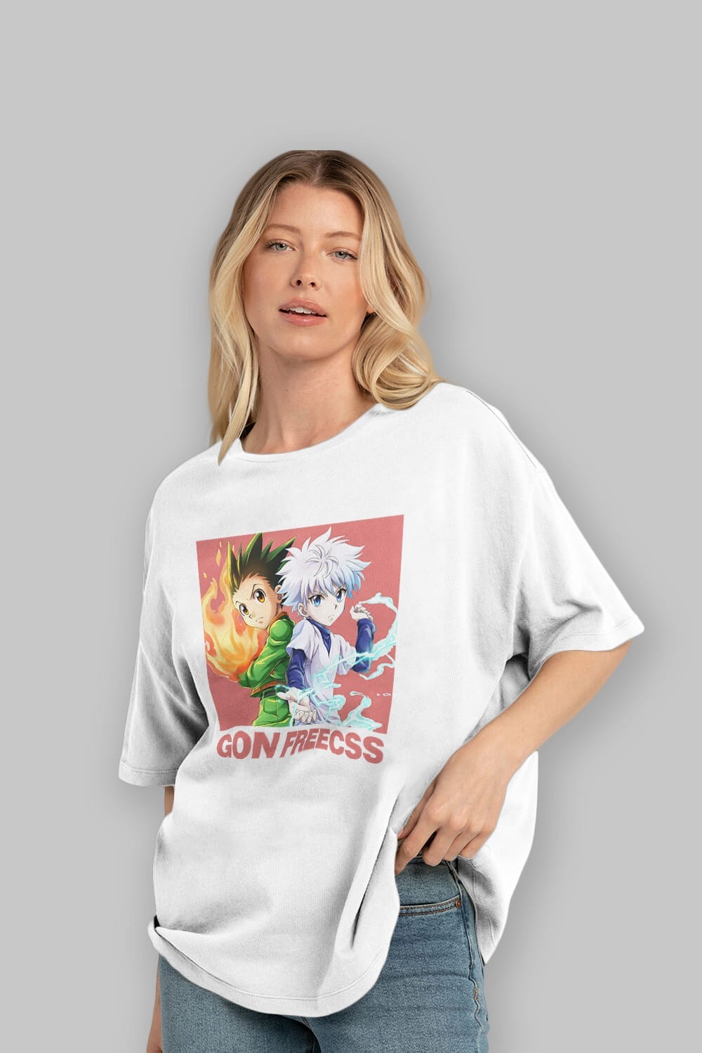 Gon Freecss HUNTER X HUNTER 4 Anime Ön Baskılı Oversize t-shirt %100 pamuk Erkek Kadın Unisex
