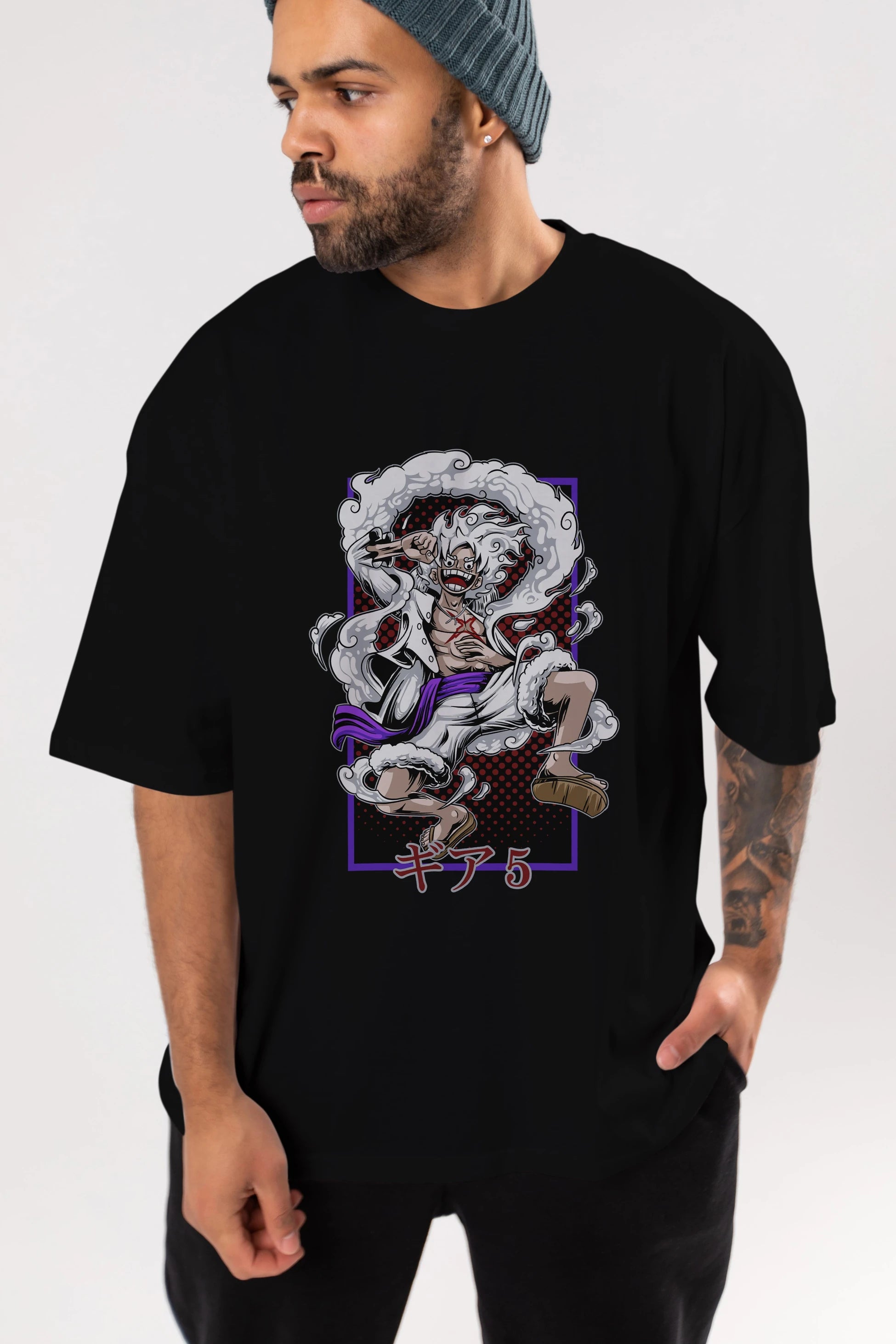 LUFFY GEAR 5 RECUADRO Anime Ön Baskılı Oversize t-shirt %100 pamuk Erkek Kadın Unisex