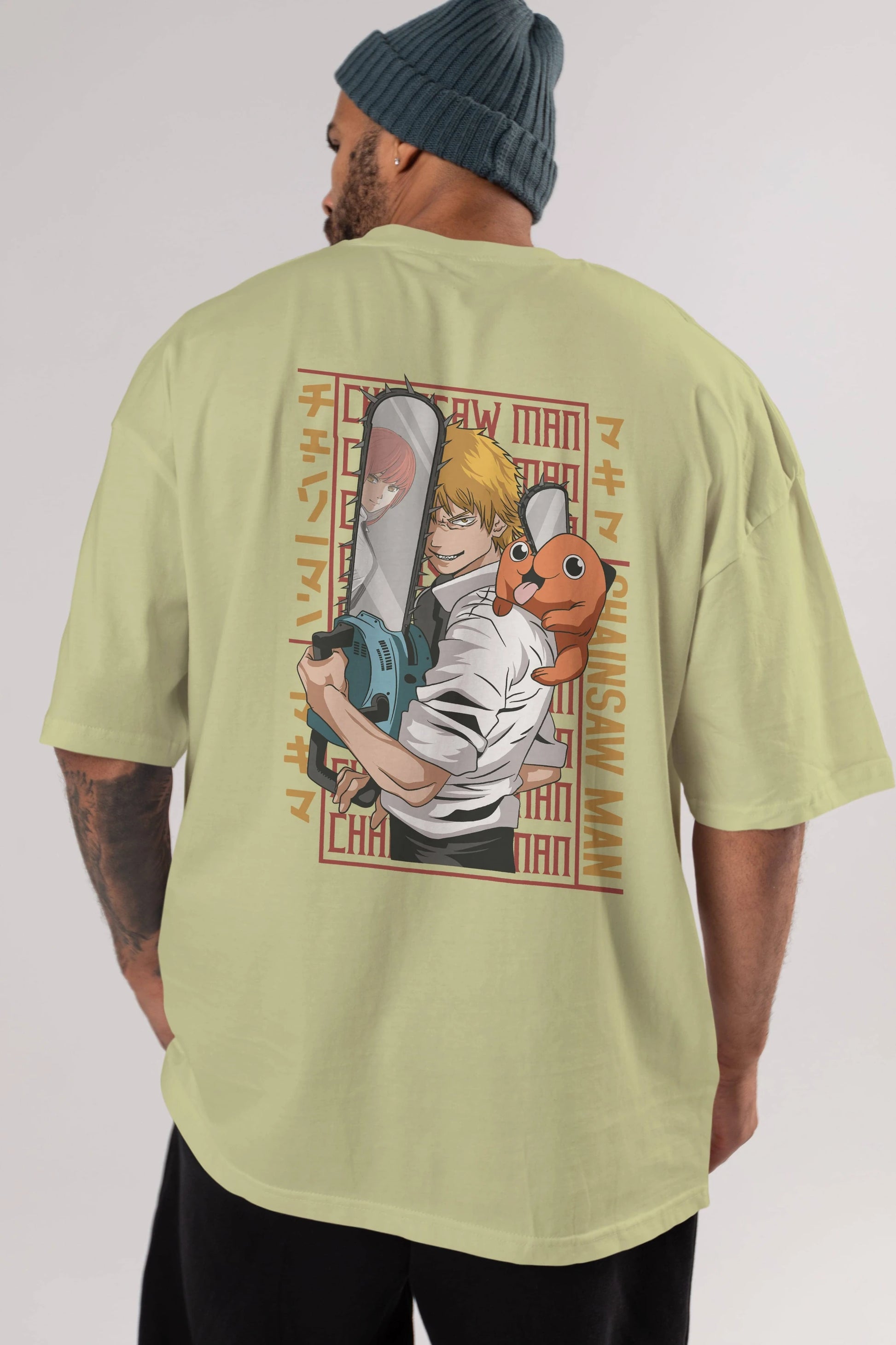 Chainsaw DENJI Anime Arka Baskılı Oversize t-shirt Erkek Kadın Unisex