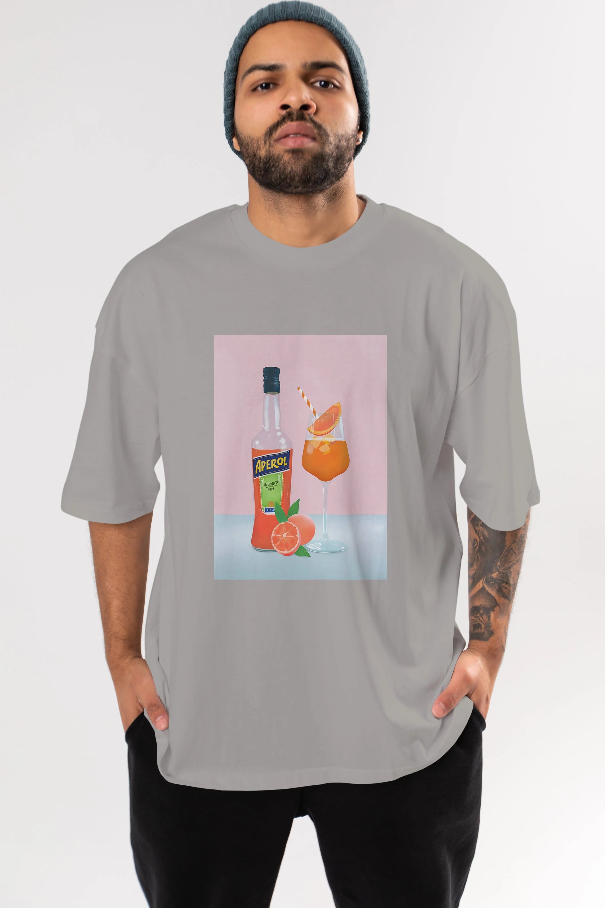 Aperol Spritz 3 Ön Baskılı Oversize t-shirt Erkek Kadın Unisex %100 Pamuk Bisiklet Yaka tişort