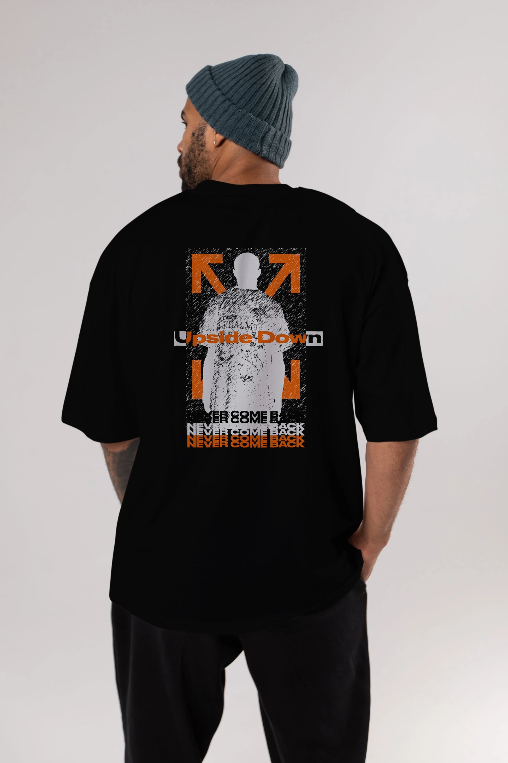 Upside Down Arka Baskılı Oversize t-shirt Erkek Kadın Unisex