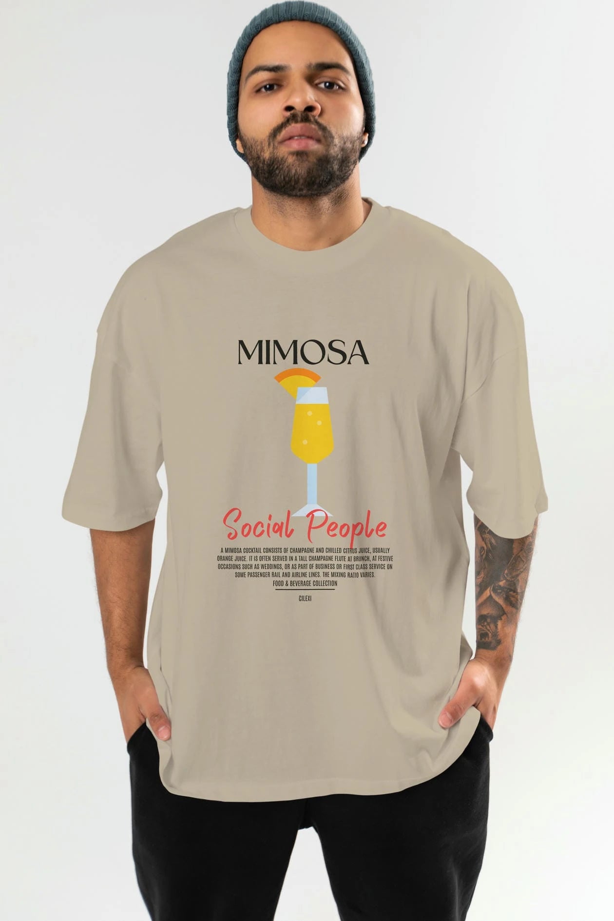 Mimosa Kokteyl Serisi ön Baskılı Oversize t-shirt Erkek Kadın %100 Pamuk Bisiklet Yaka tişort