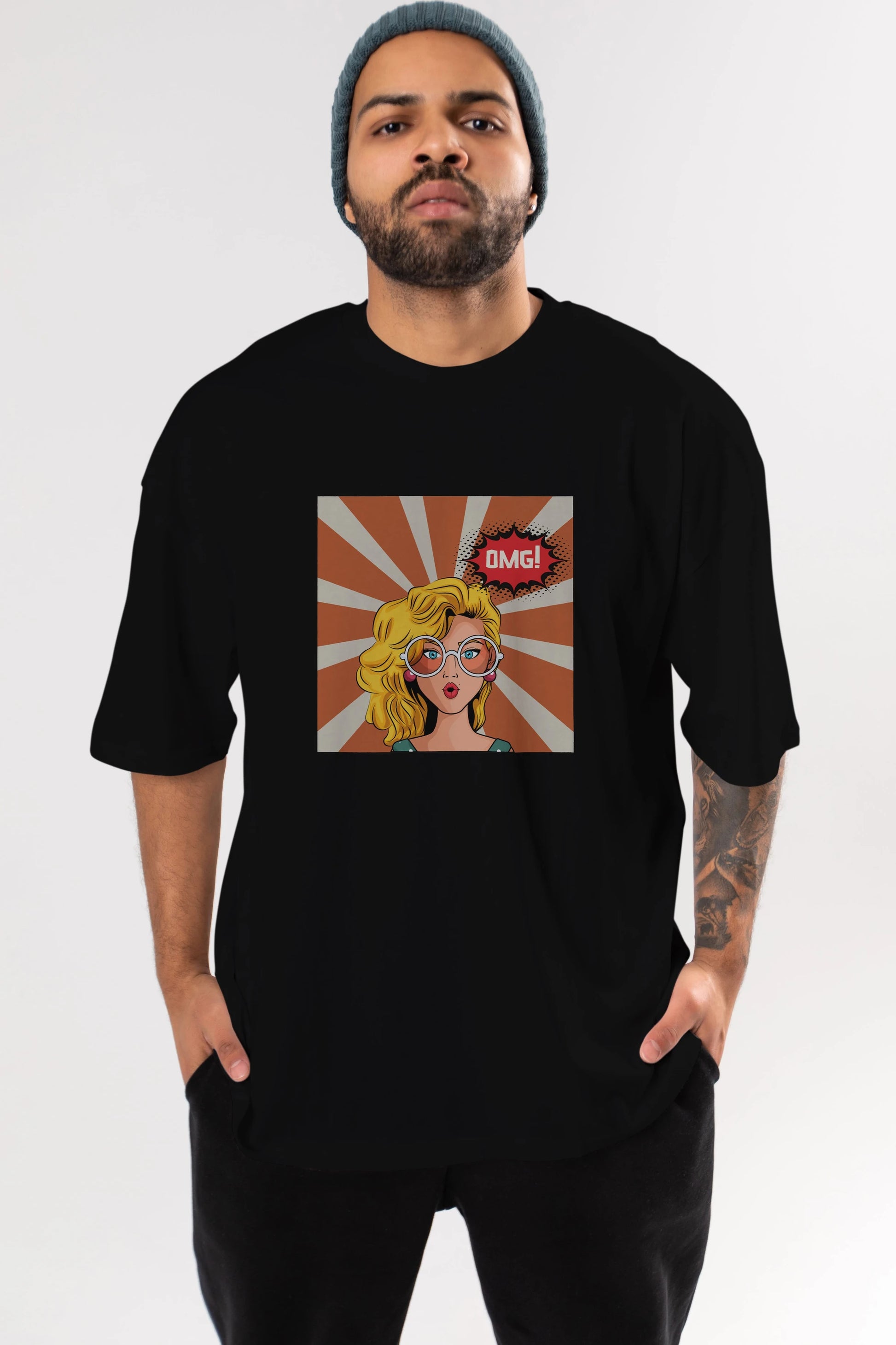 OMG Yazılı Retro Ön Baskılı Oversize t-shirt Erkek Kadın Unisex