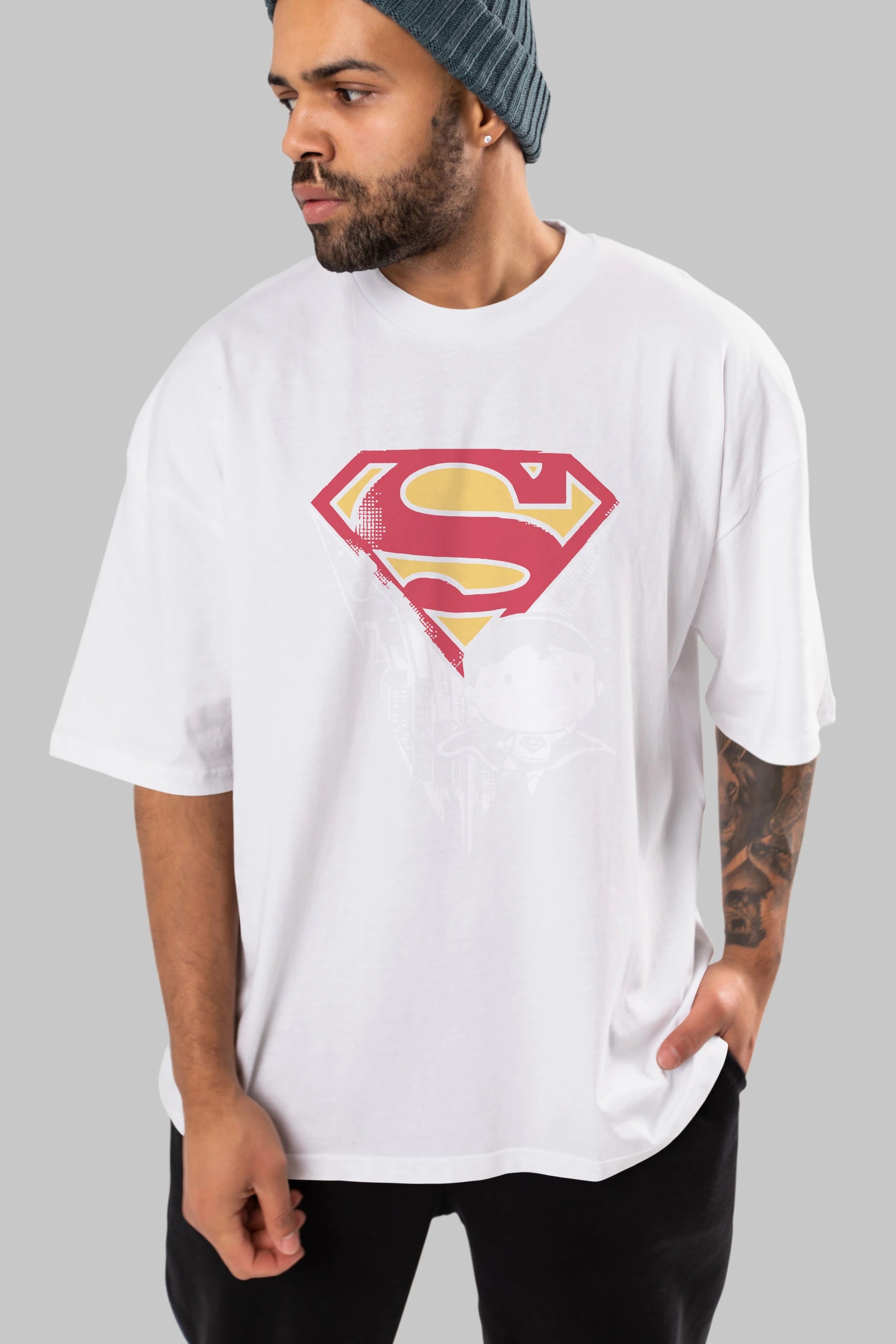 Superman Ön Baskılı Oversize t-shirt Erkek Kadın Unisex %100 Pamuk Bisiklet Yaka tişort