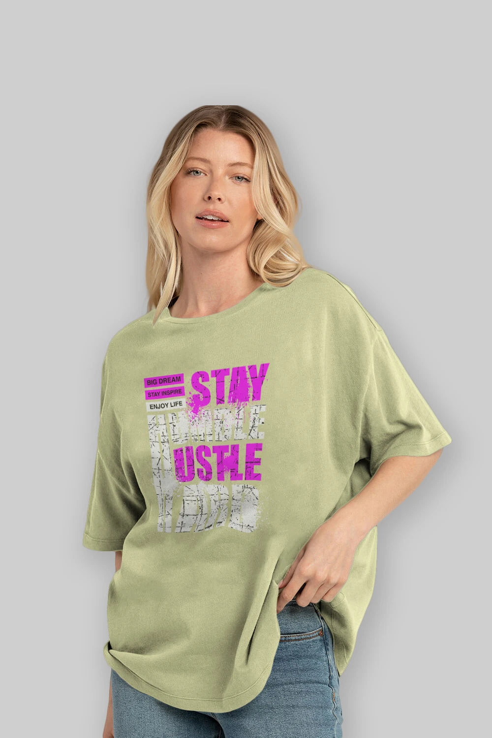 Stay Hustle Ön Baskılı Oversize t-shirt Erkek Kadın Unisex