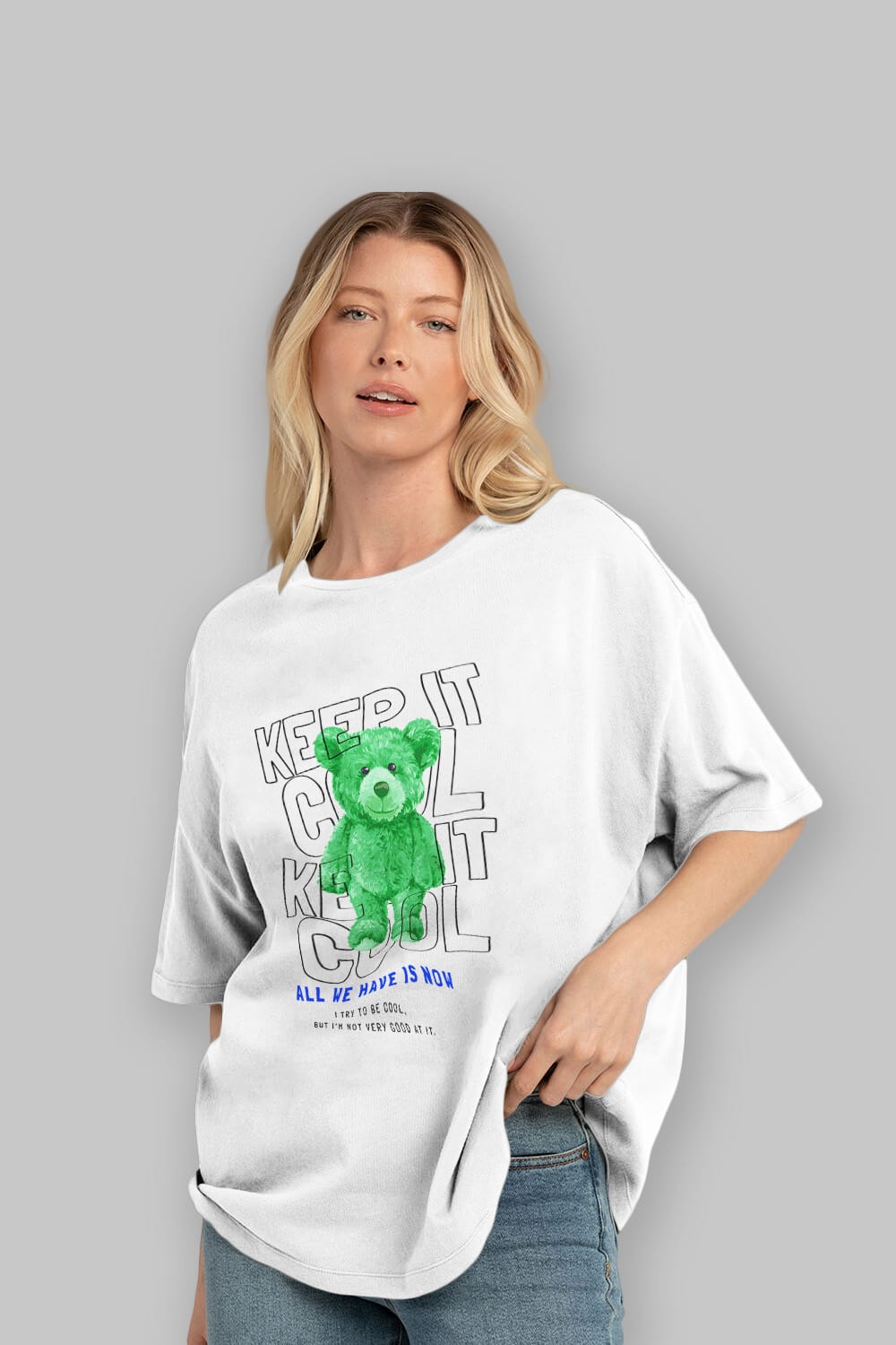 Keep it Cool Bear Ön Baskılı Oversize t-shirt Erkek Kadın Unisex