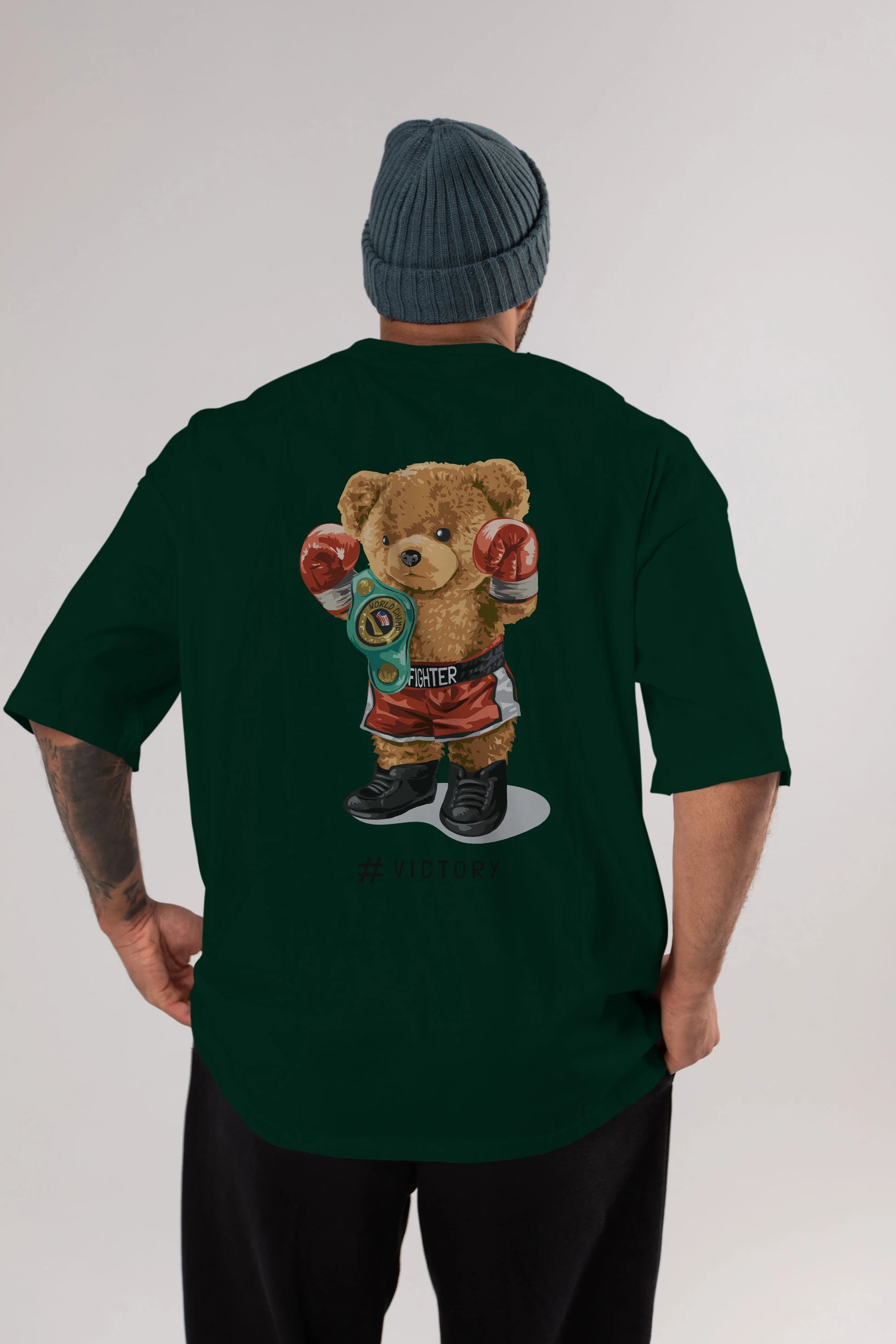 Teddy Bear Victory Arka Baskılı Oversize t-shirt Erkek Kadın Unisex %100 Pamuk