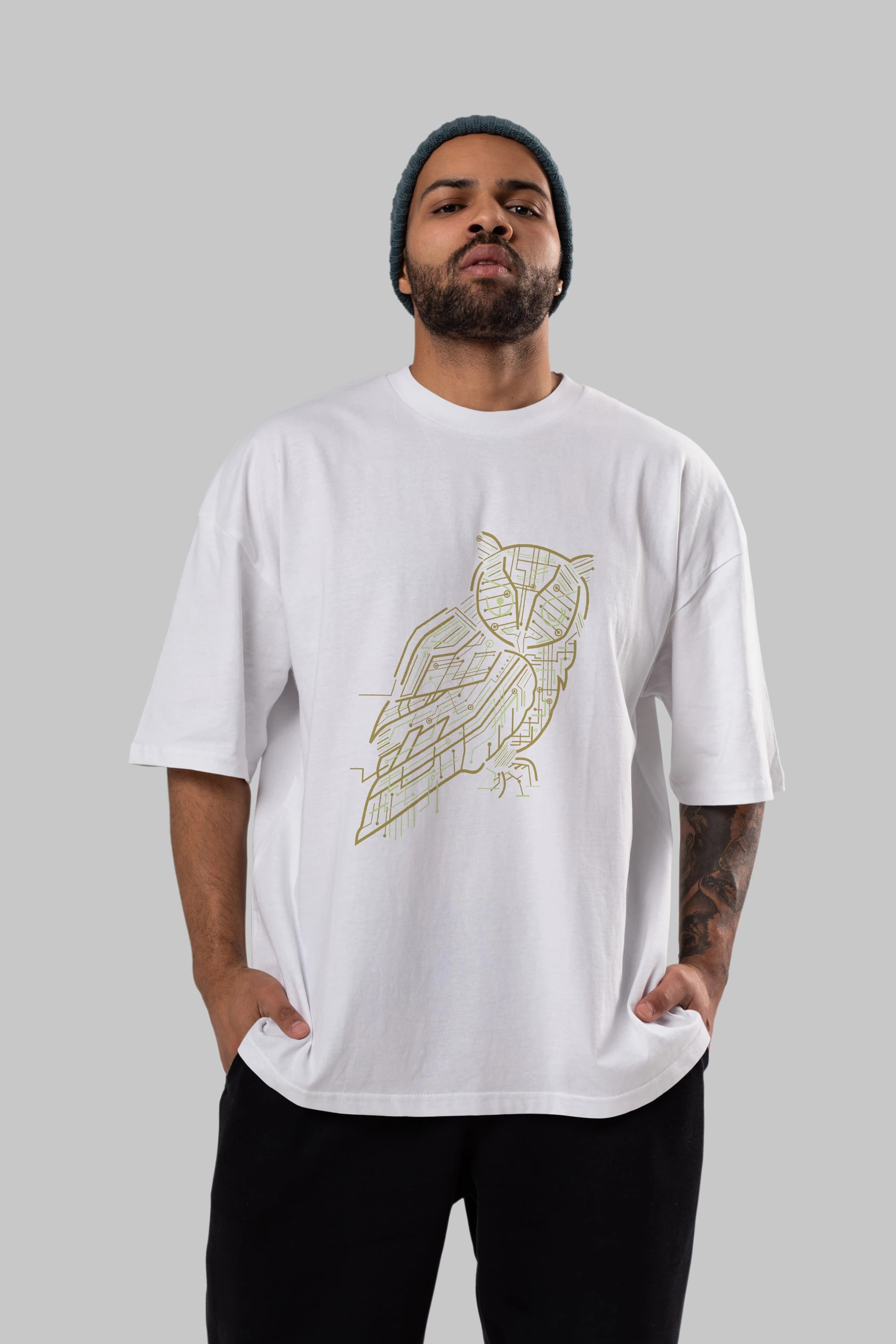 Electrical Owl Ön Baskılı Oversize t-shirt %100 pamuk Erkek Kadın Unisex