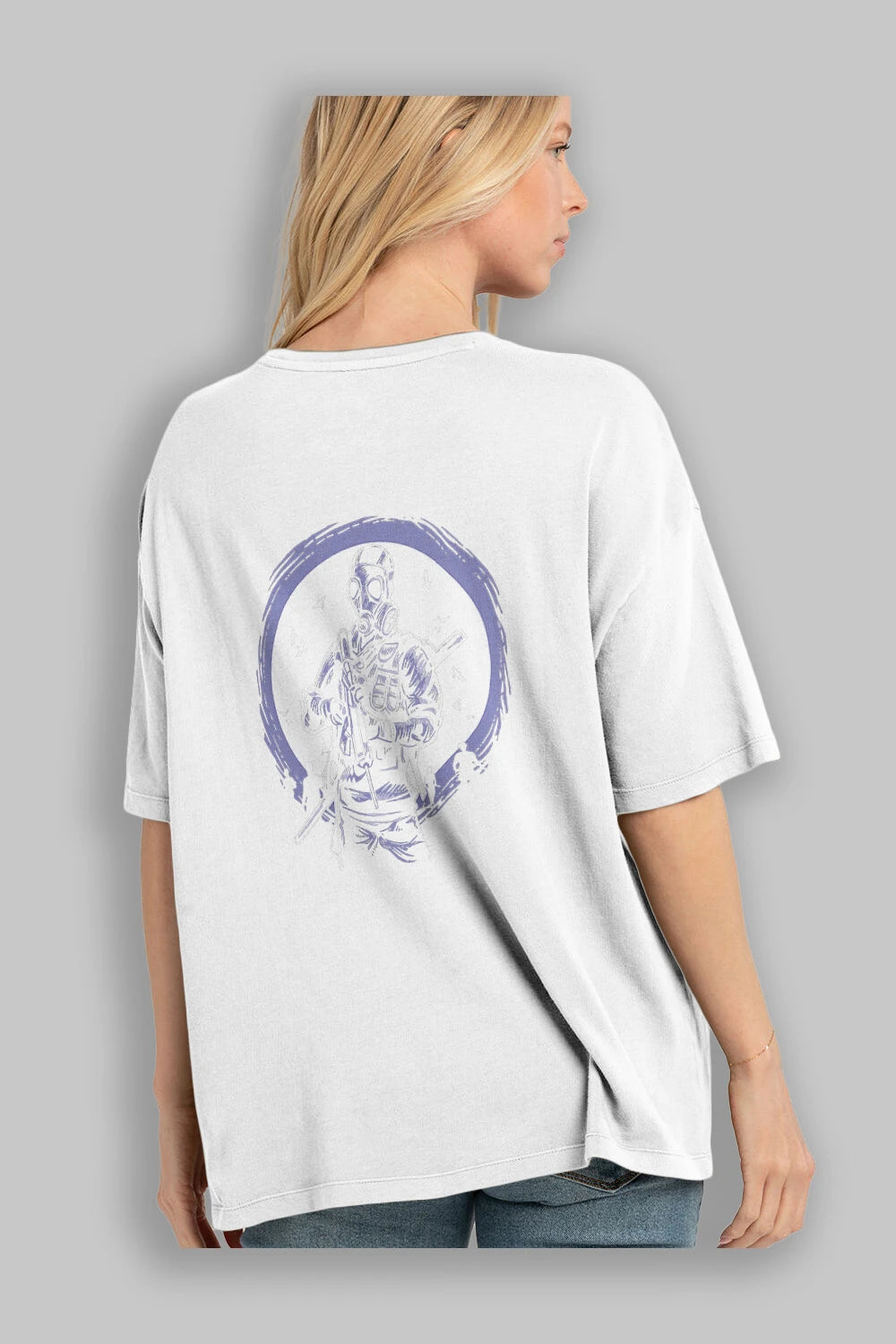 Gas Mask Soldier Arka Baskılı Oversize t-shirt Erkek Kadın Unisex %100 Pamuk