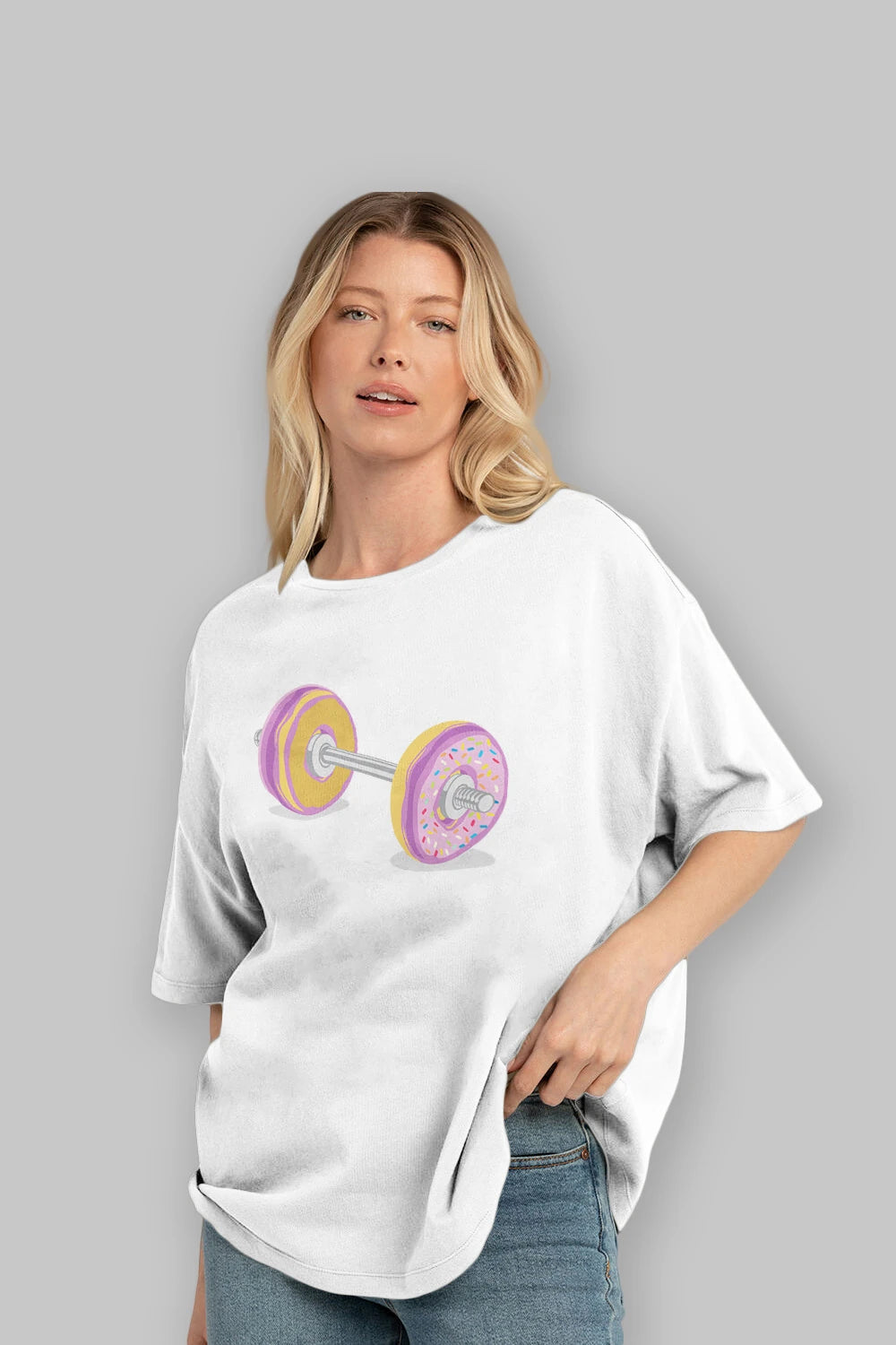 Donut Barbell Ön Baskılı Oversize t-shirt %100 pamuk Erkek Kadın Unisex