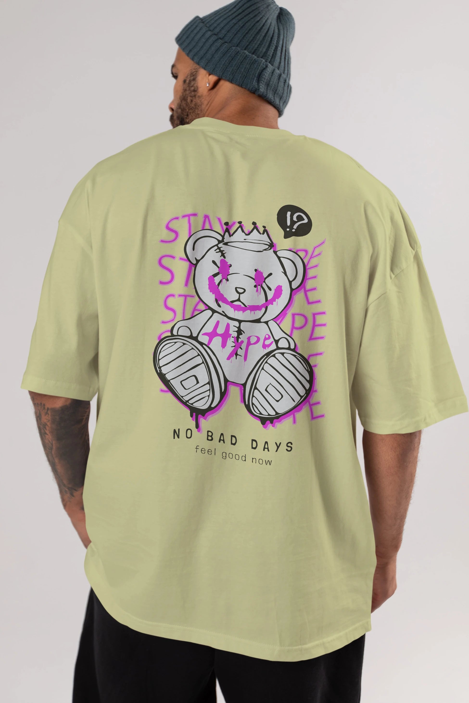 Stay Hype Bear Arka Baskılı Oversize t-shirt Erkek Kadın Unisex