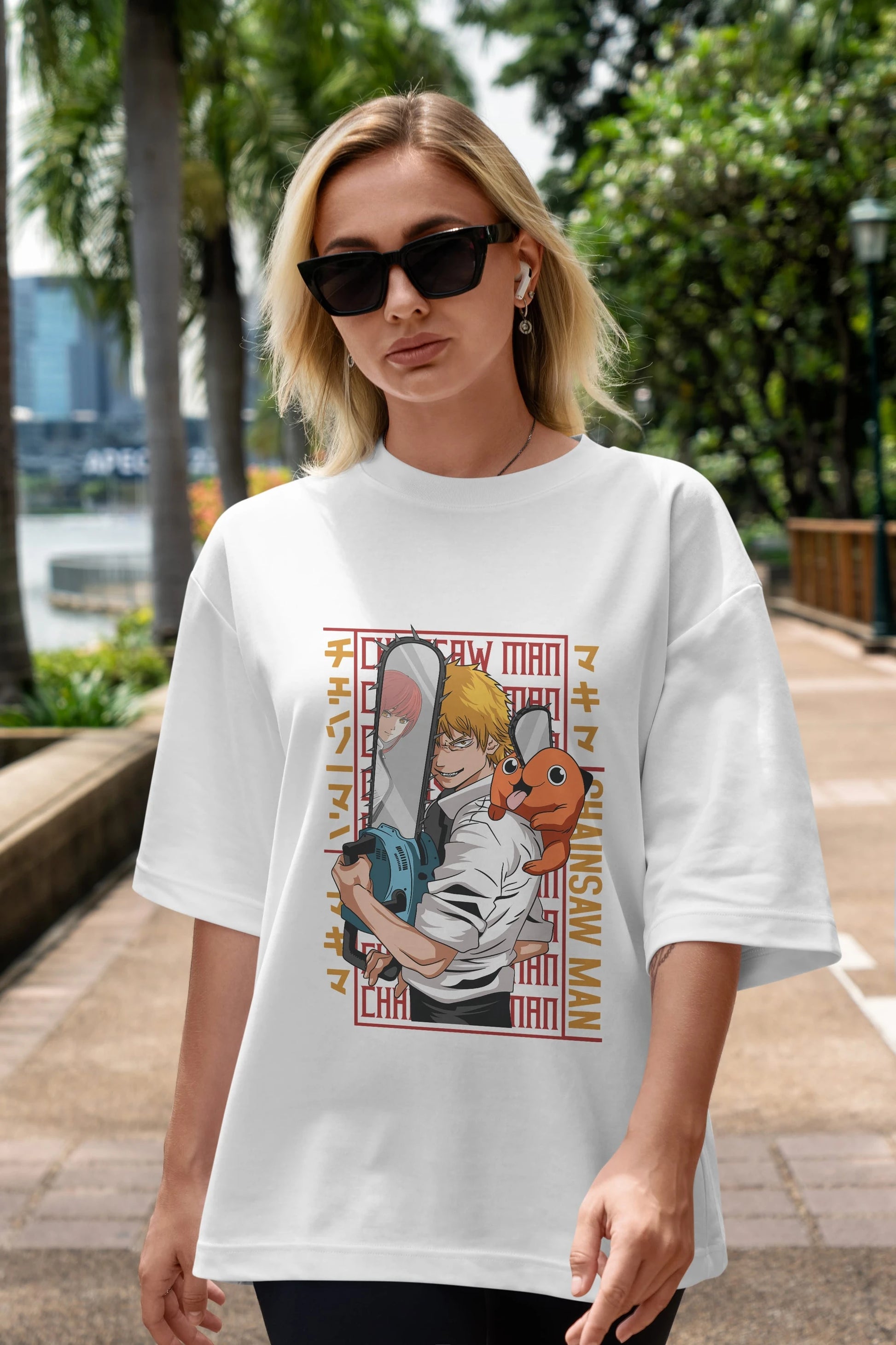 Chainsaw DENJI Anime Ön Baskılı Oversize t-shirt %100 pamuk Erkek Kadın Unisex