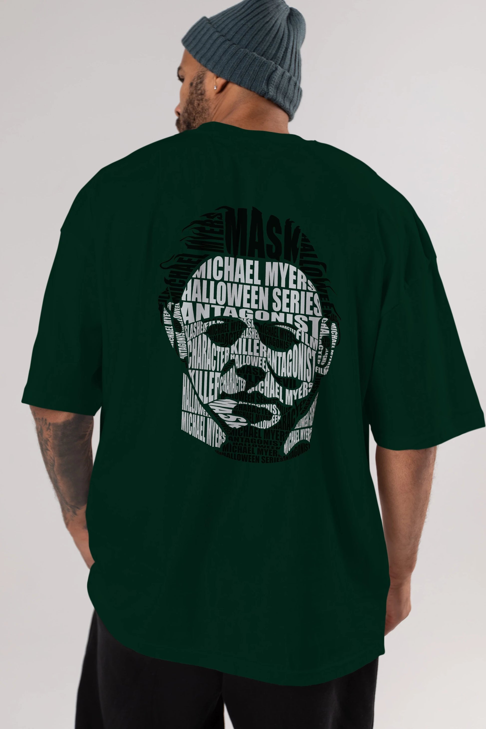 Michael Myers Calligram Arka Baskılı Oversize t-shirt %100 pamuk Erkek Kadın Unisex