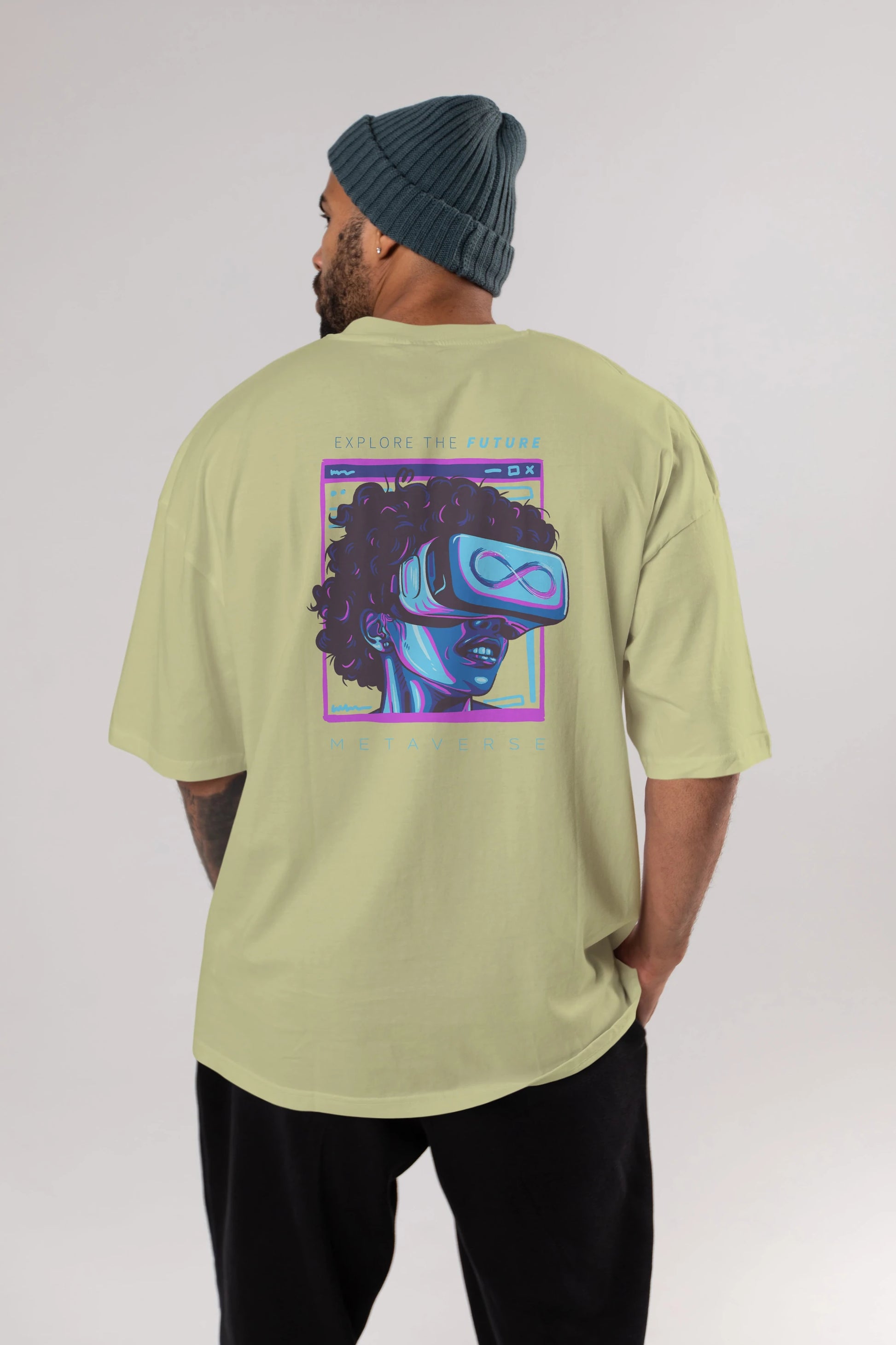 Metaverse Arka Baskılı Oversize t-shirt Erkek Kadın Unisex