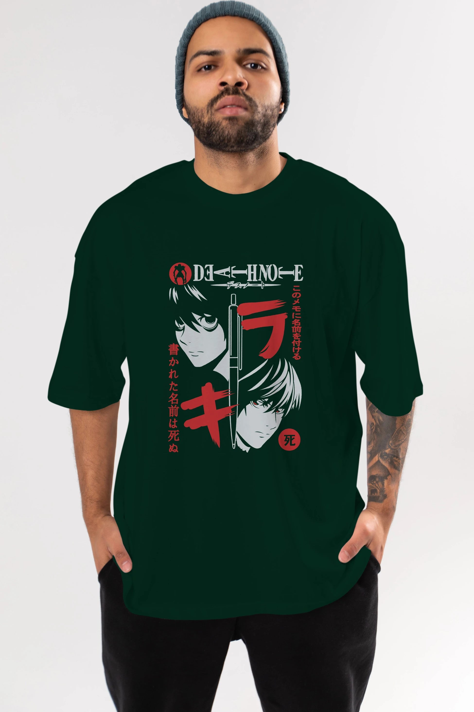 DEATHNOTE L vs KIRA Anime Ön Baskılı Oversize t-shirt %100 pamuk Erkek Kadın Unisex