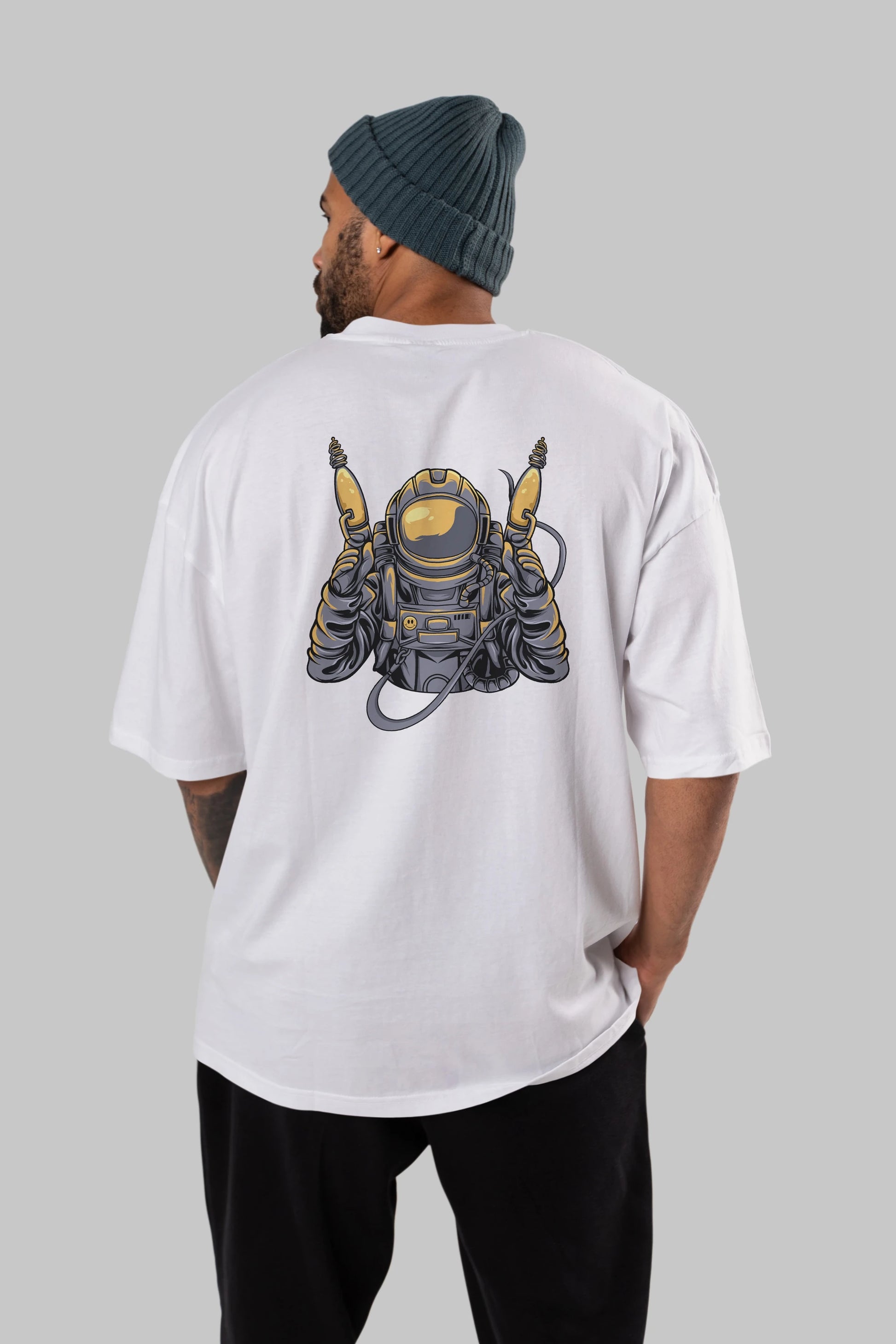 Alien Hunter Arka Baskılı Oversize t-shirt Erkek Kadın Unisex