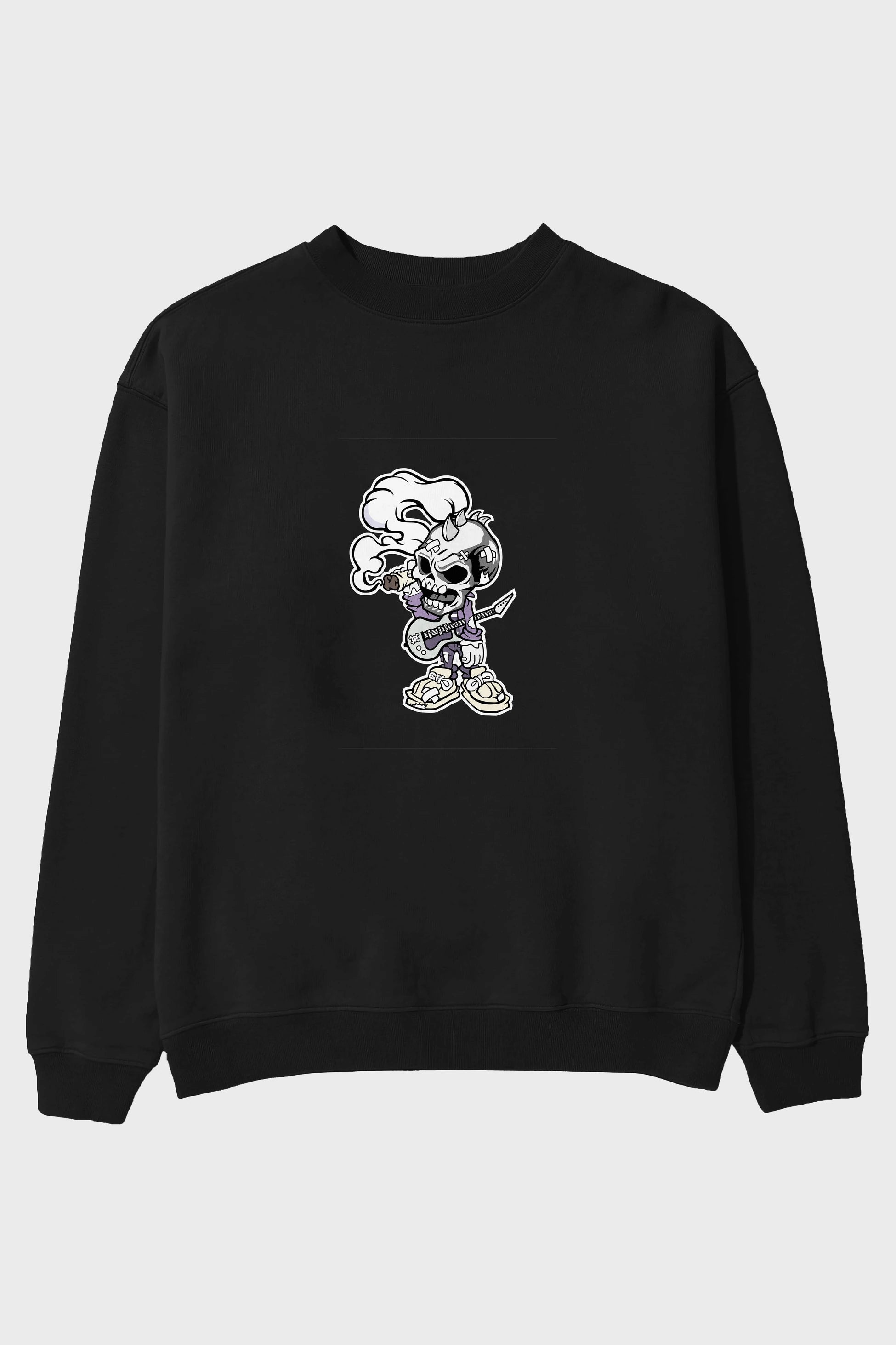 Skull Smoker Punk Rocker Ön Baskılı Oversize Sweatshirt Erkek Kadın Unisex