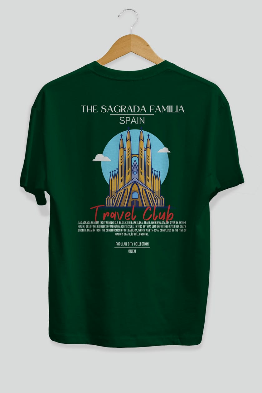 The Sagrada Familia Spain Arka Baskılı Oversize t-shirt Erkek Kadın Pamuk Bisiklet Yaka tişort