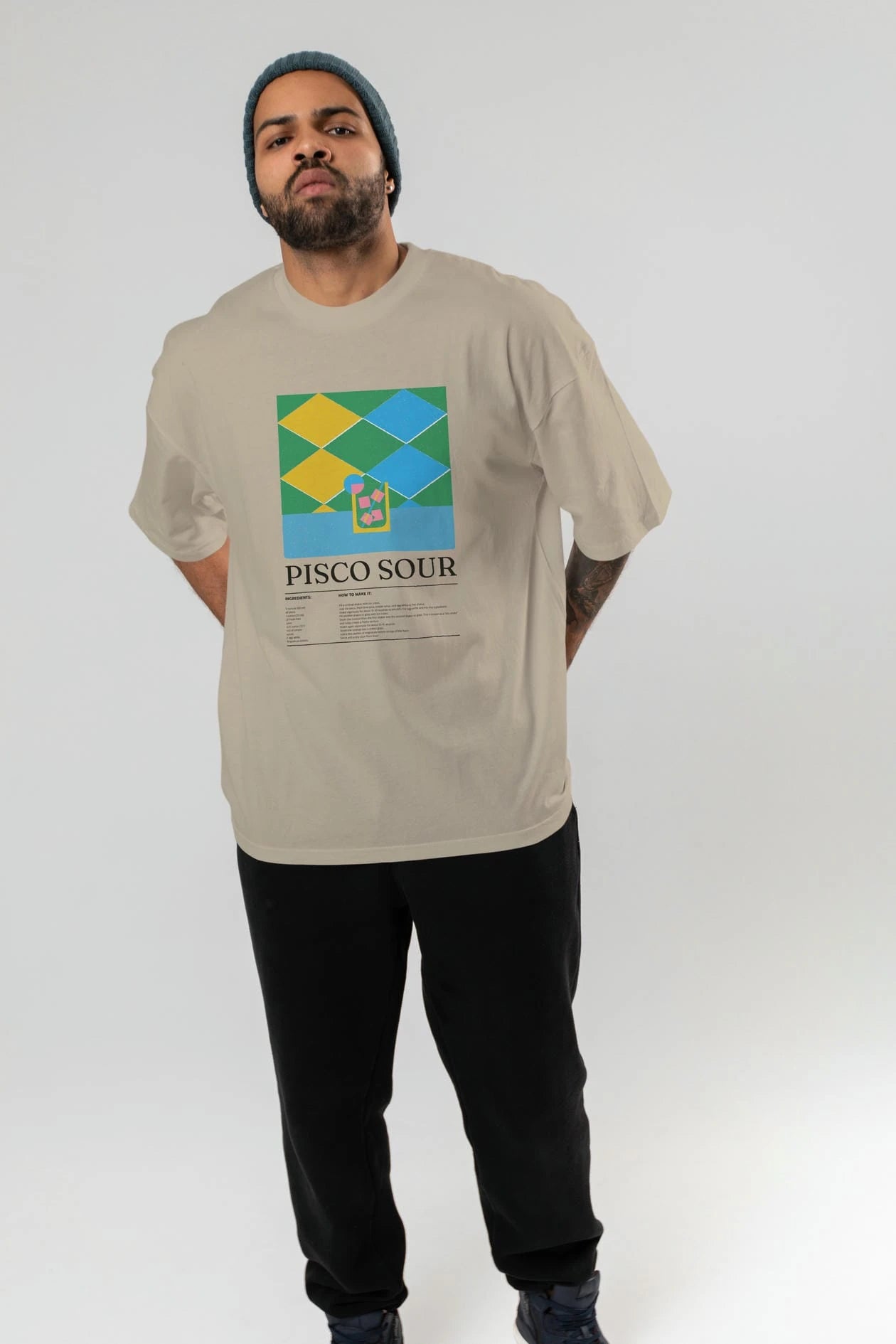 Pisco Sour Kokteyl Ön Baskılı Oversize t-shirt Erkek Kadın %100 Pamuk Bisiklet Yaka tişort