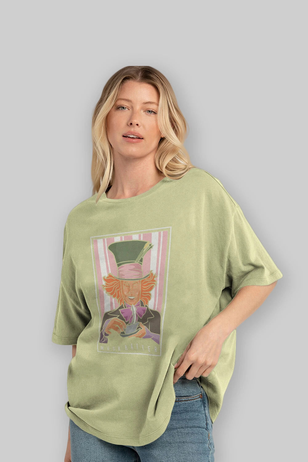 Mad Hatter Elon Musk Ön Baskılı Oversize t-shirt Erkek Kadın Unisex %100 Pamuk tişort