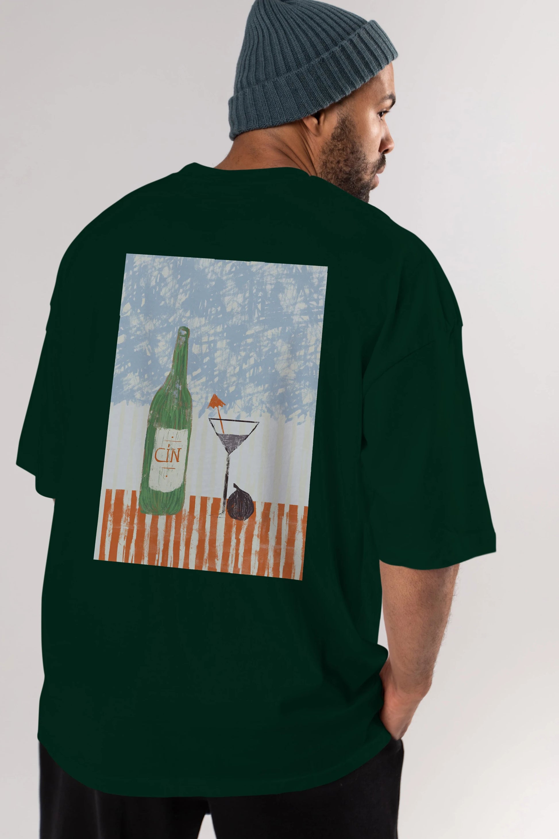Gin Arka Baskılı Oversize t-shirt Erkek Kadın Unisex %100 Pamuk Bisiklet Yaka tişort