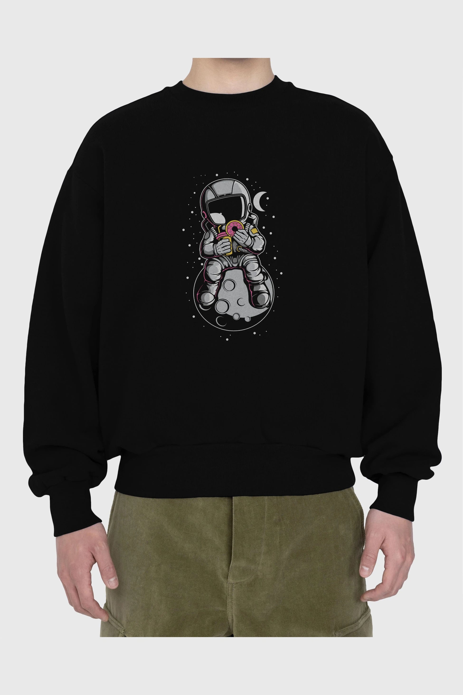 Astronaut Donuts Ön Baskılı Oversize Sweatshirt Erkek Kadın Unisex