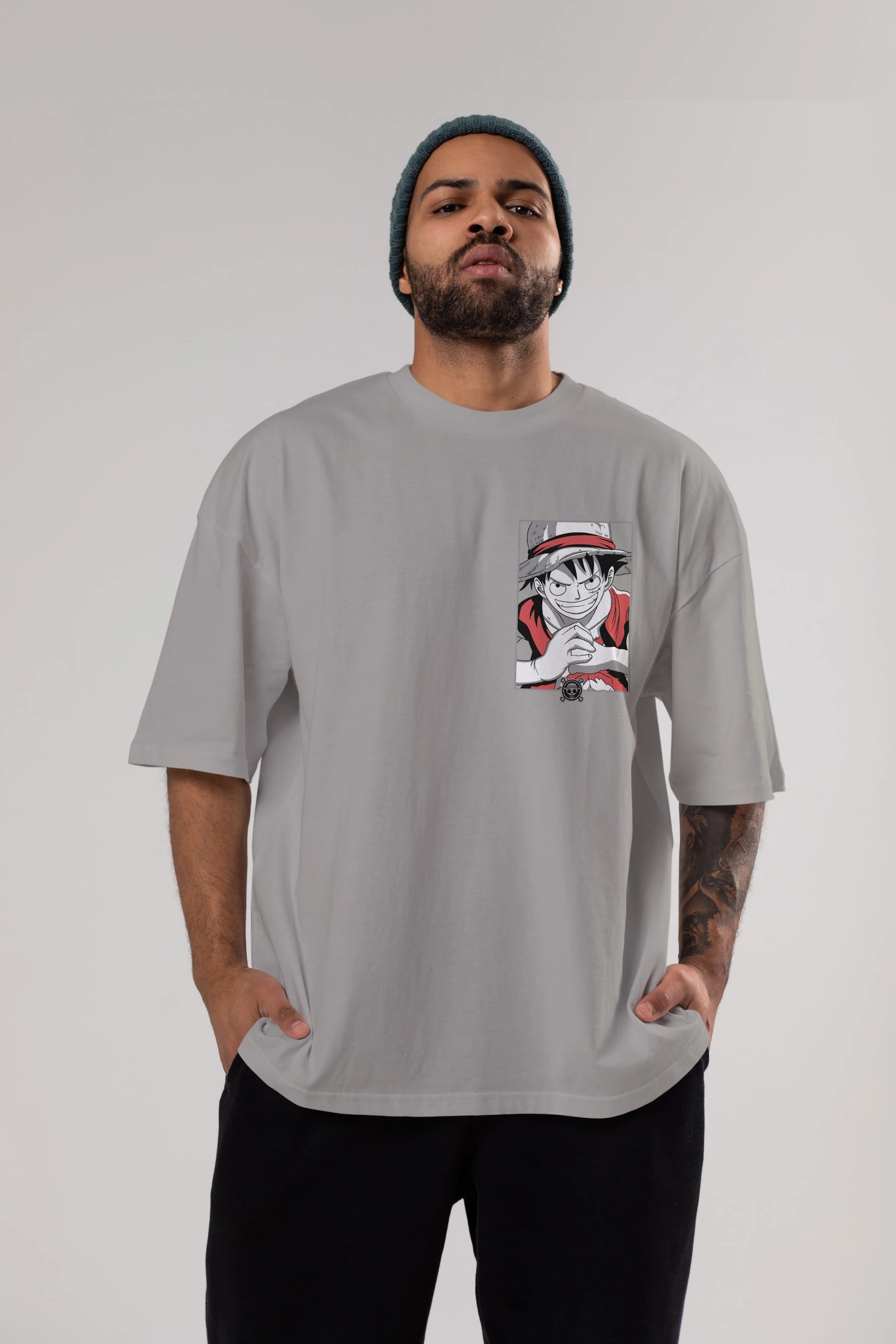 LUFF D. MONKEY OnePiece Ön Sol Baskılı Oversize t-shirt Erkek Kadın Unisex %100 Pamuk Bisiklet Yaka tişort