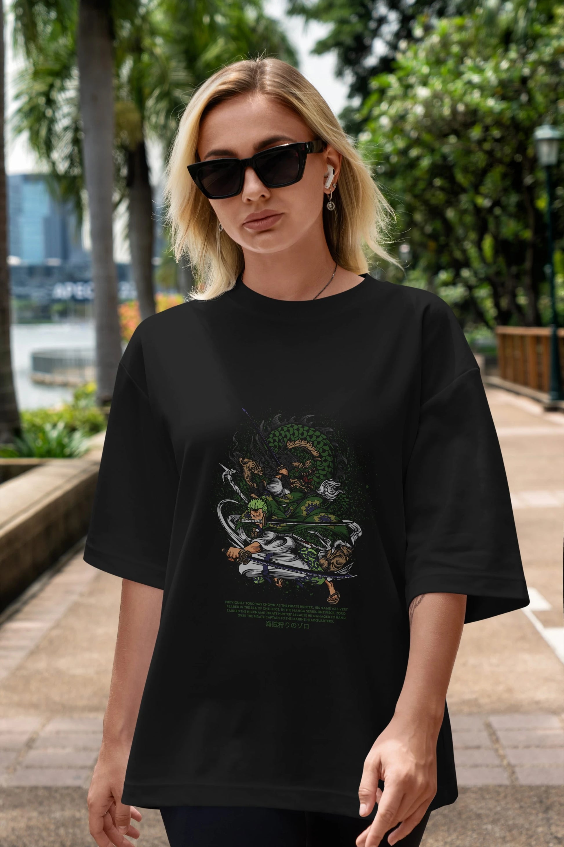 Zoro-ONE PIECE Anime Ön Baskılı Oversize t-shirt %100 pamuk Erkek Kadın Unisex