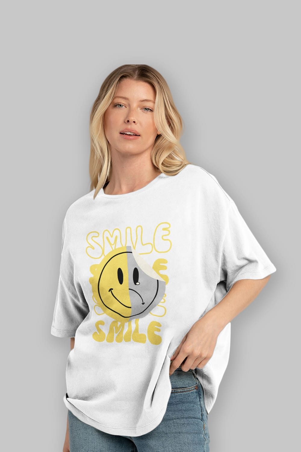 Smile Yazılı Ön Baskılı Oversize t-shirt Erkek Kadın Unisex