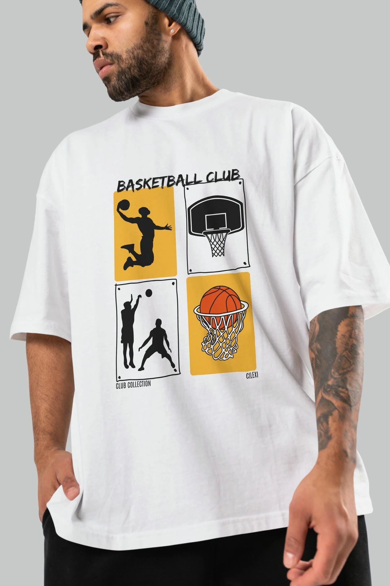 Basketball Club ön Baskılı Oversize t-shirt Erkek Kadın %100 Pamuk Bisiklet Yaka tişort