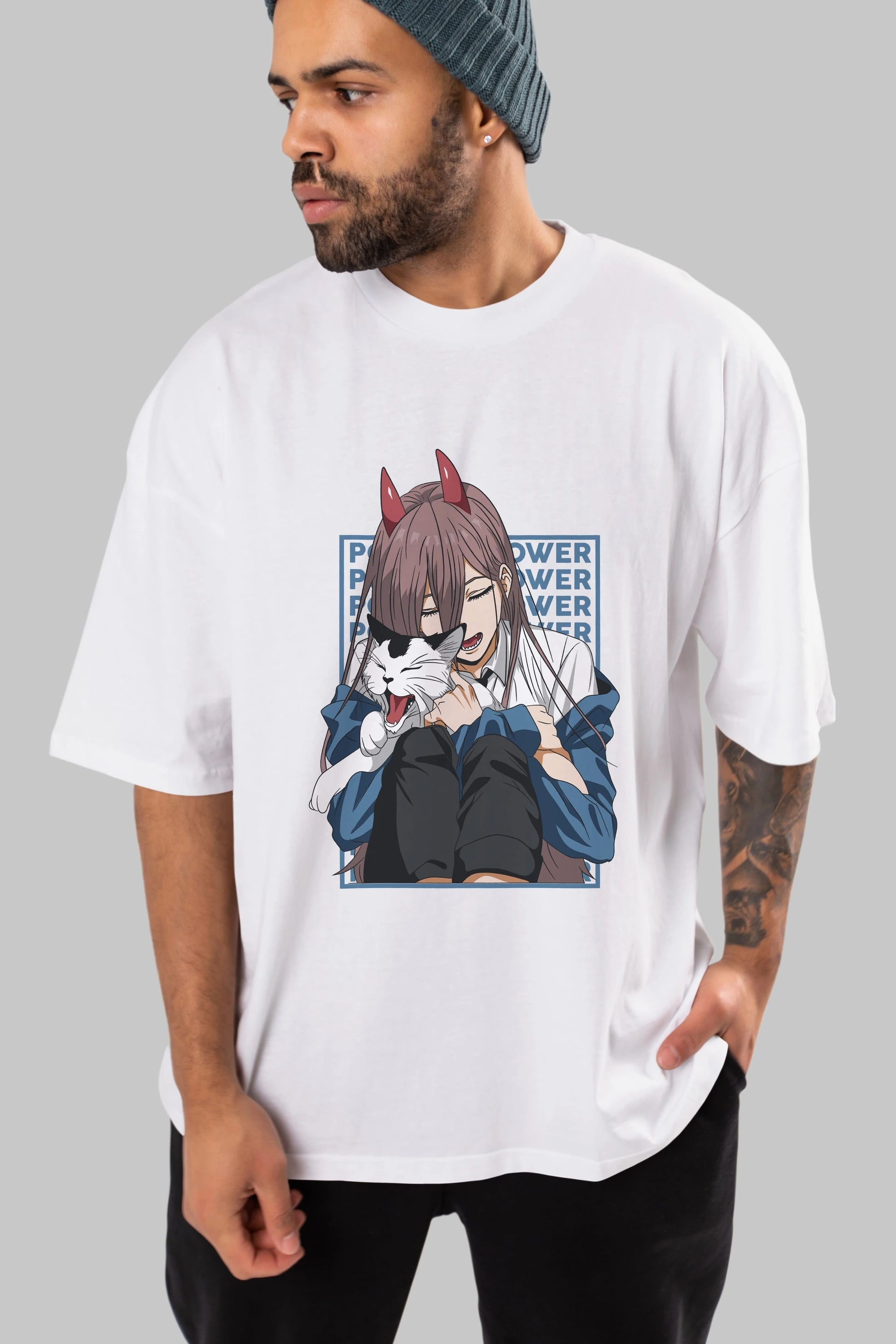 POWER CHAINSAWMAN Anime Ön Baskılı Oversize t-shirt %100 pamuk Erkek Kadın Unisex